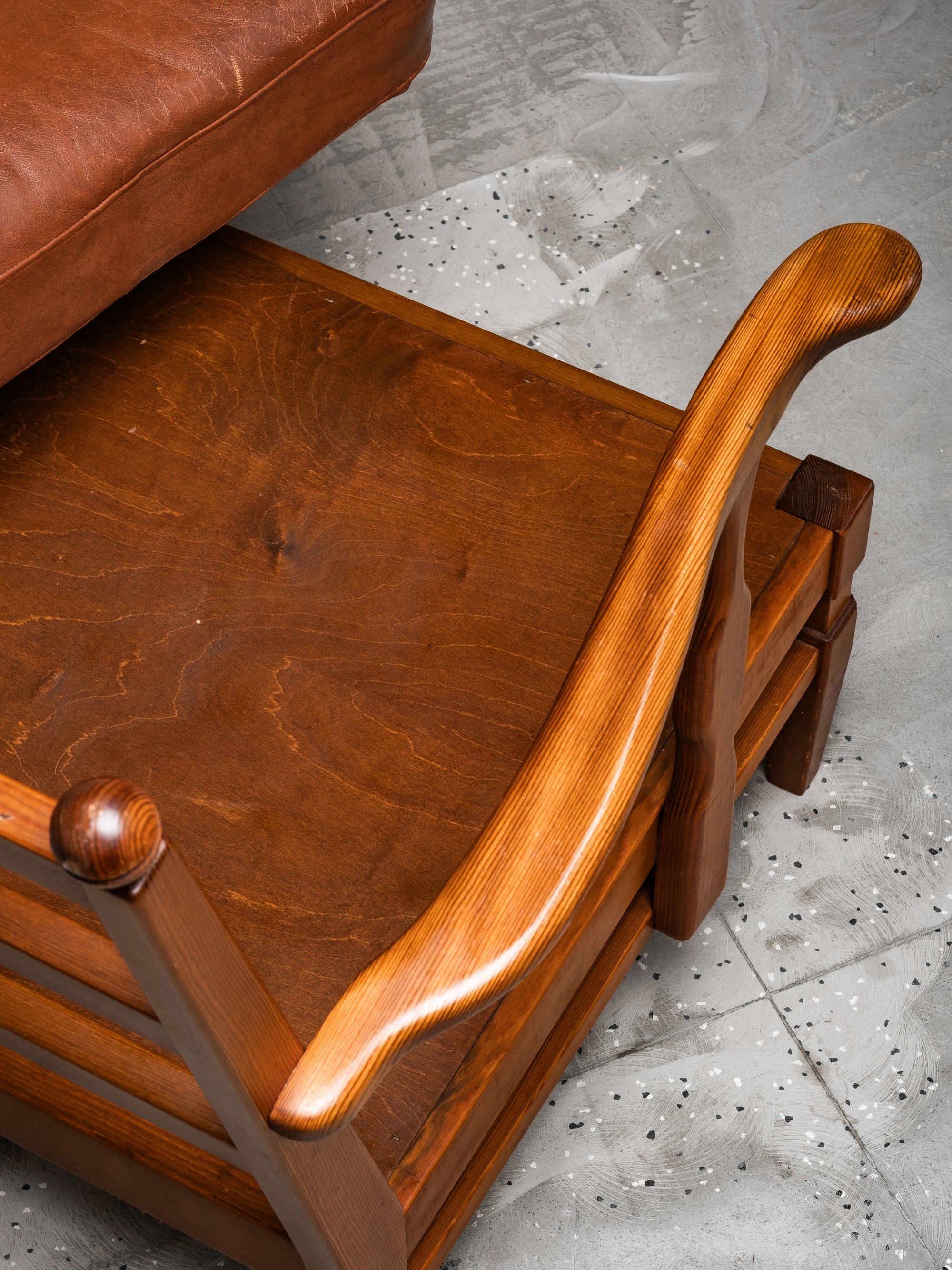 Three-Seat Sofa in Pine and Cognac Leather by Göperts Möbler, Sweden, 1940s