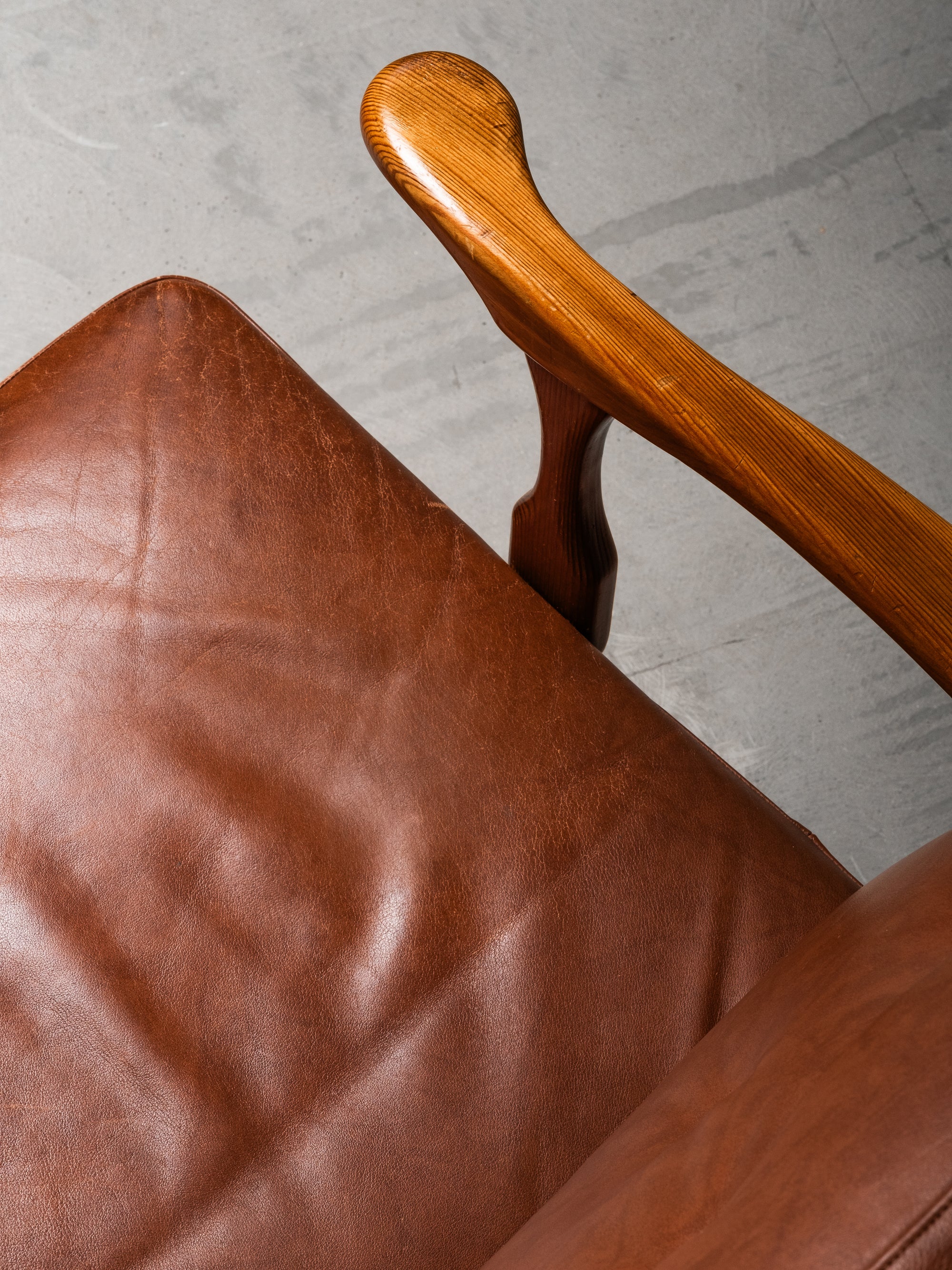 Three-Seat Sofa in Pine and Cognac Leather by Göperts Möbler, Sweden, 1940s