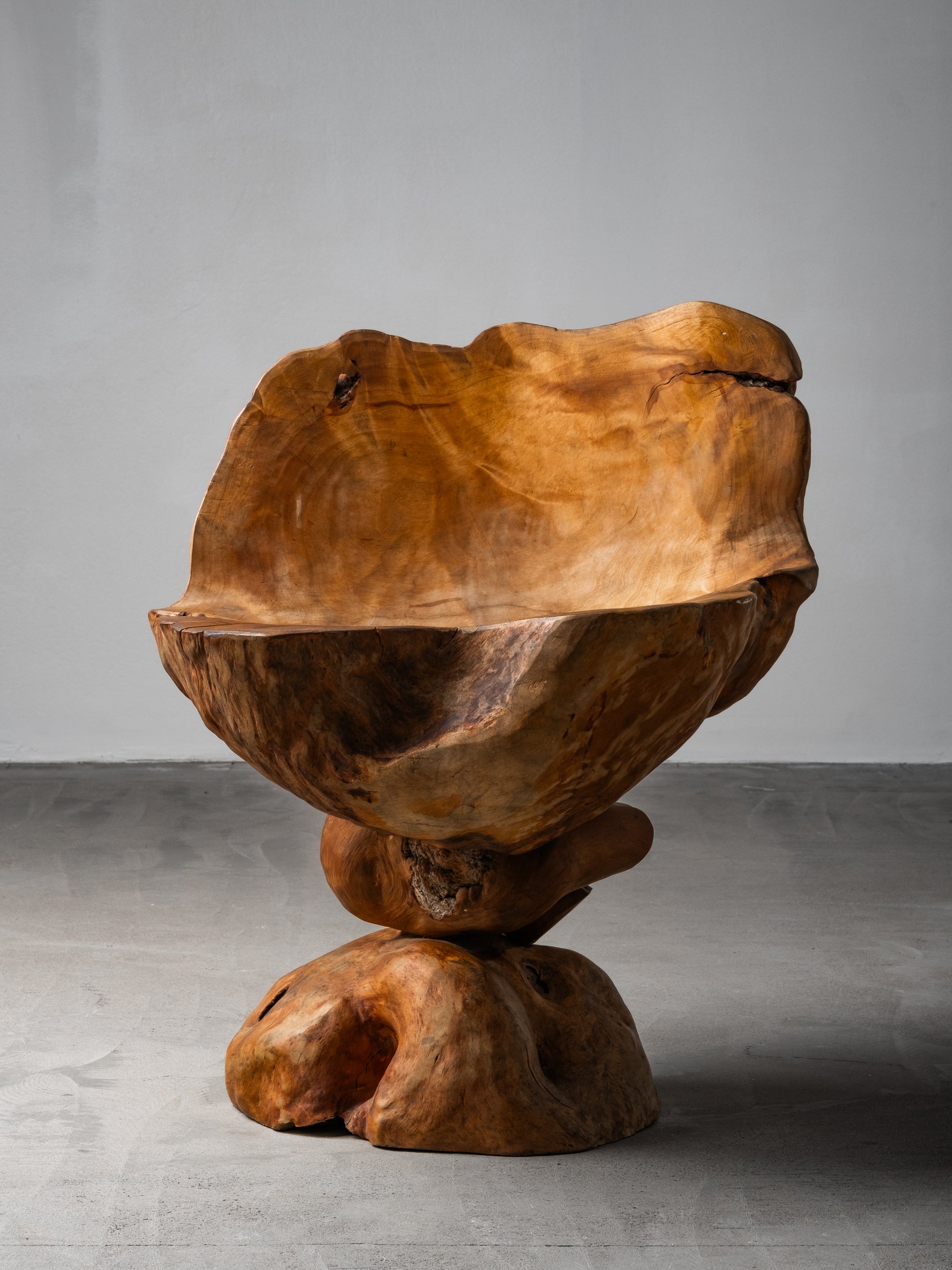 Finnish Handmade Folk Art Burl Wood Chair, Mid-20th Century