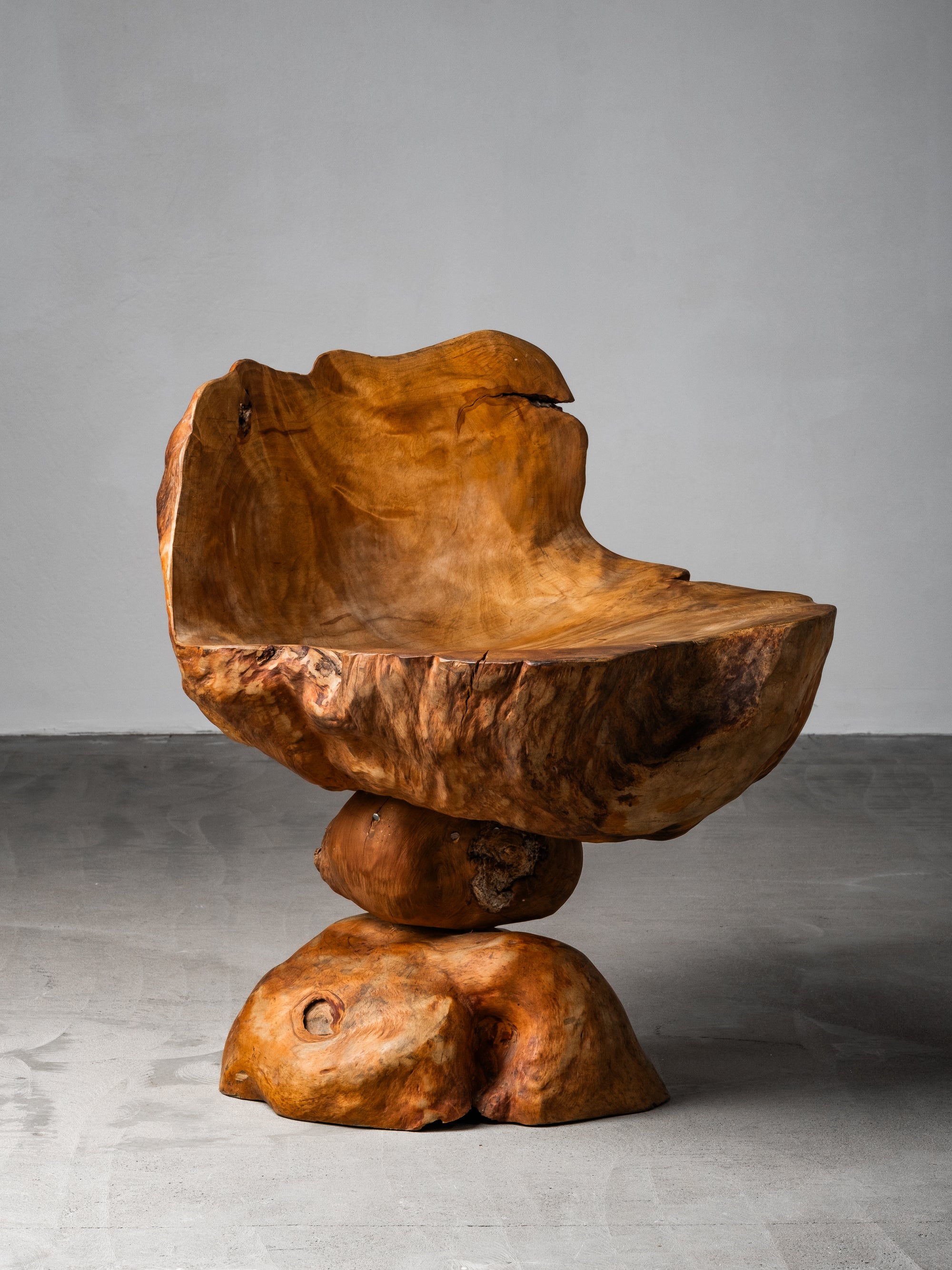 Finnish Handmade Folk Art Burl Wood Chair, Mid-20th Century