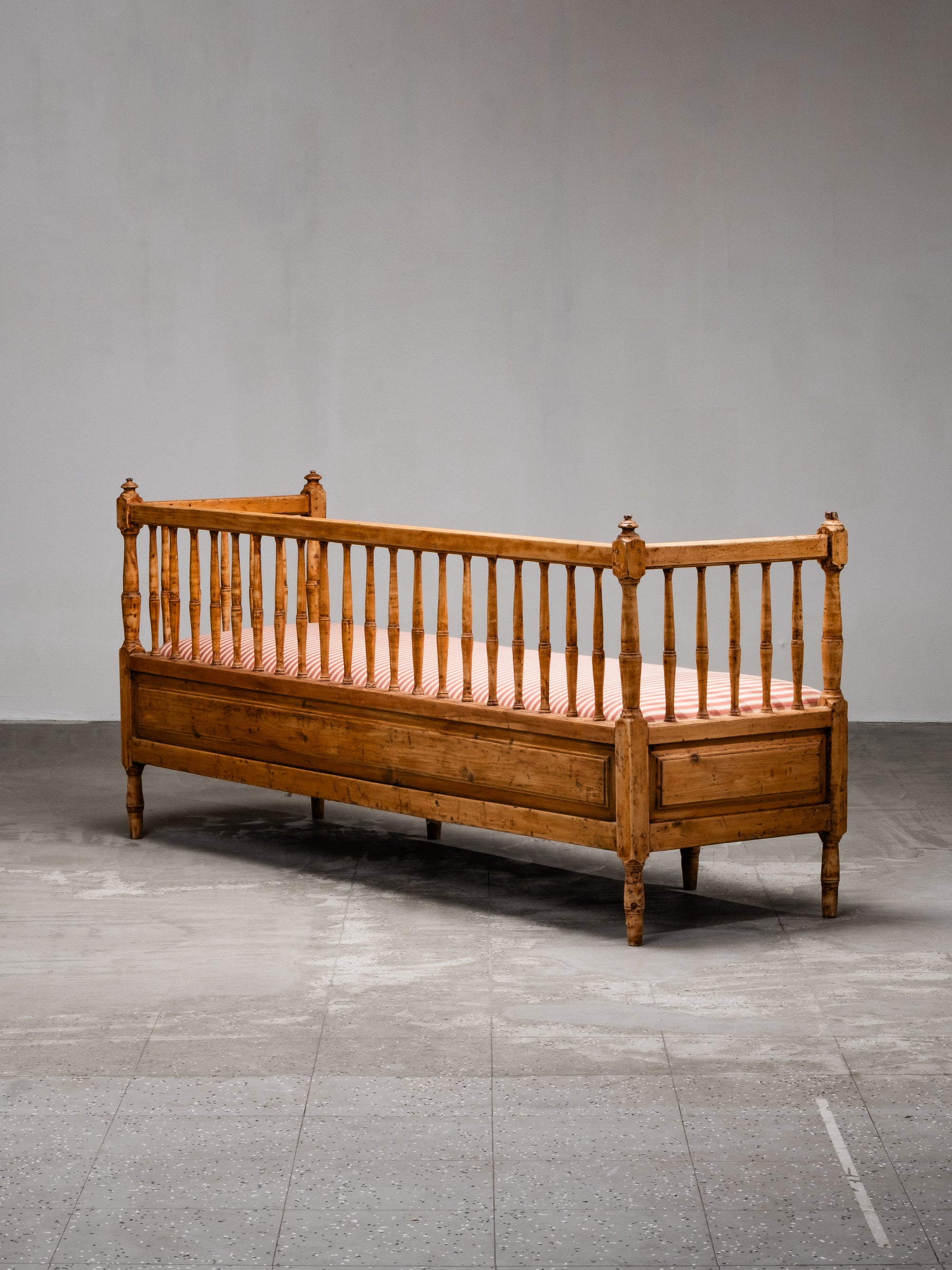 Swedish 19th Century Gustavian Wooden Sofa Bench with Striped Upholstery
