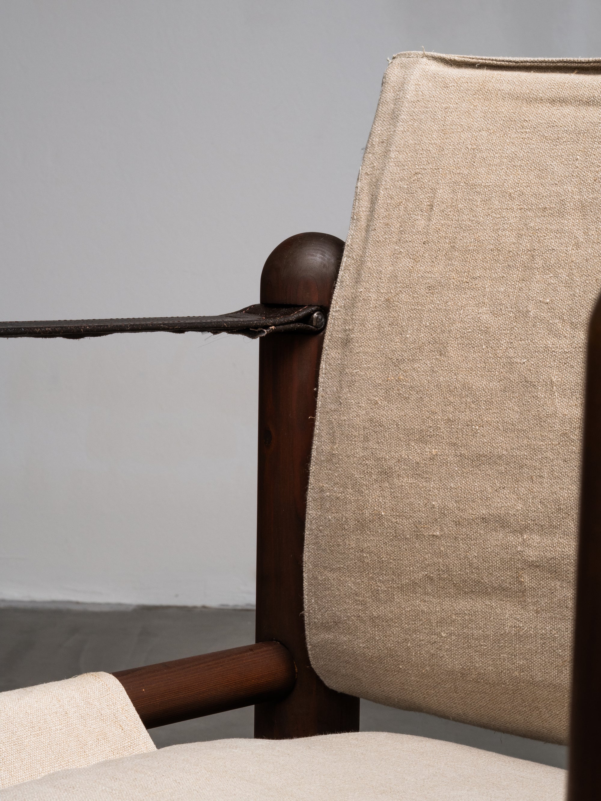 Pair of Safari Chairs in Stained Pine and Linen, 1970s