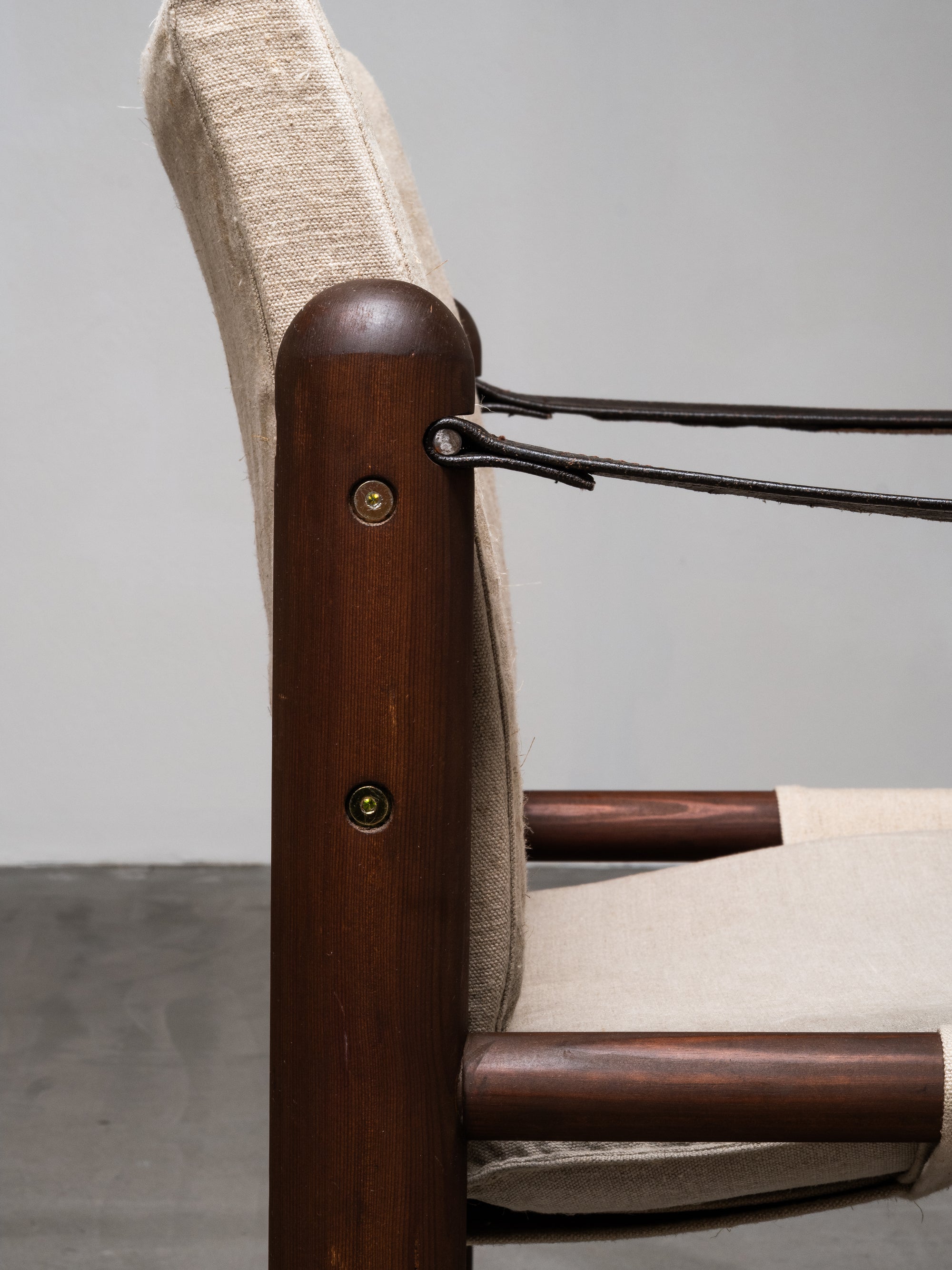 Pair of Safari Chairs in Stained Pine and Linen, 1970s