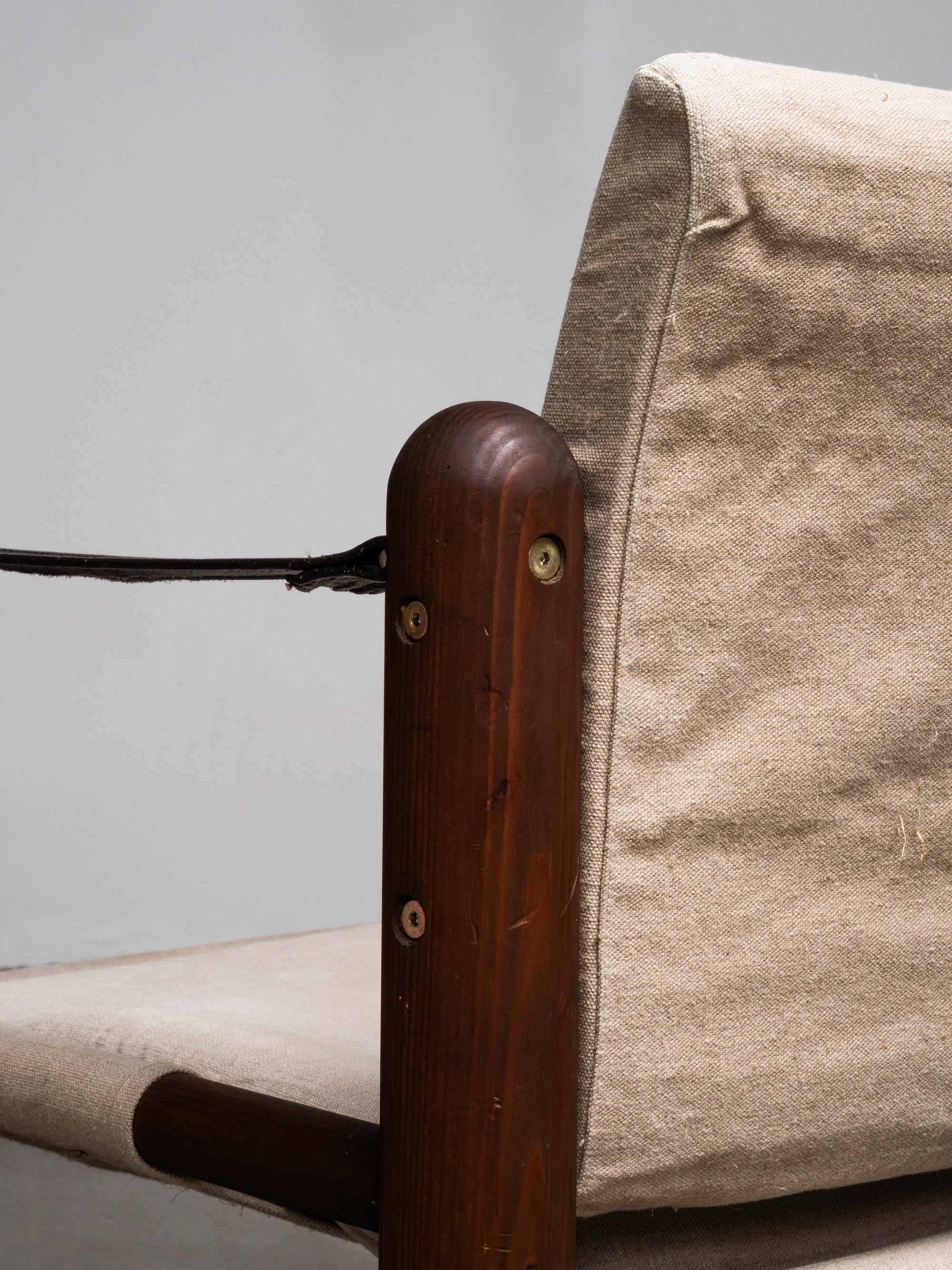 Pair of Safari Chairs in Stained Pine and Linen, 1970s