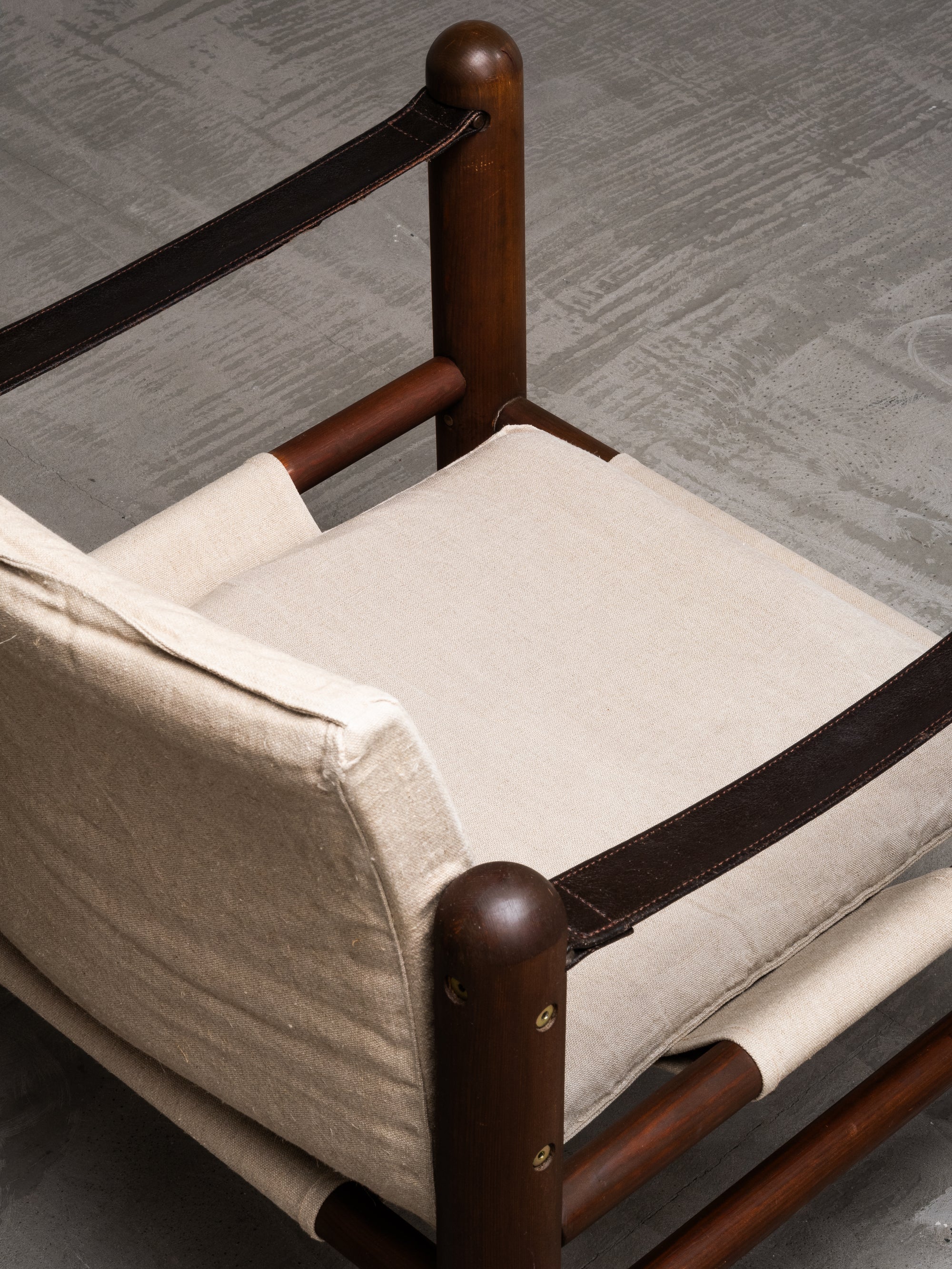 Pair of Safari Chairs in Stained Pine and Linen, 1970s