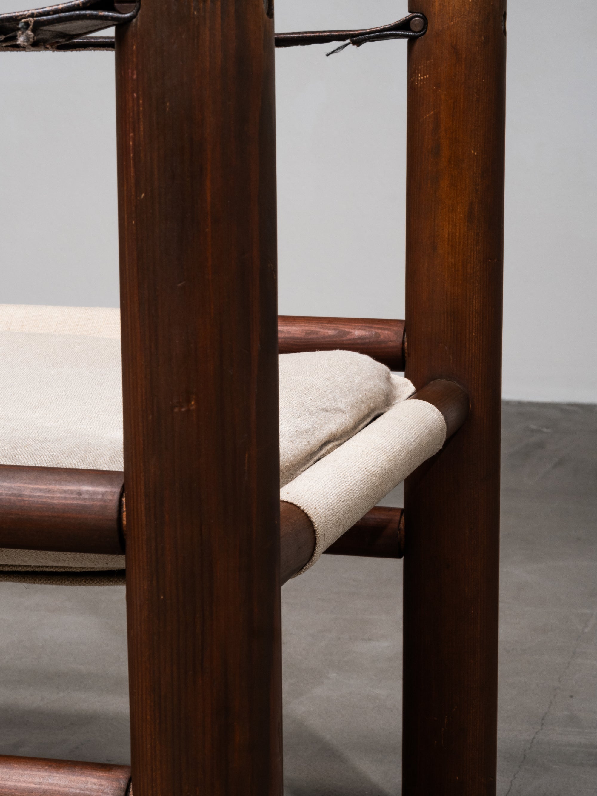 Pair of Safari Chairs in Stained Pine and Linen, 1970s