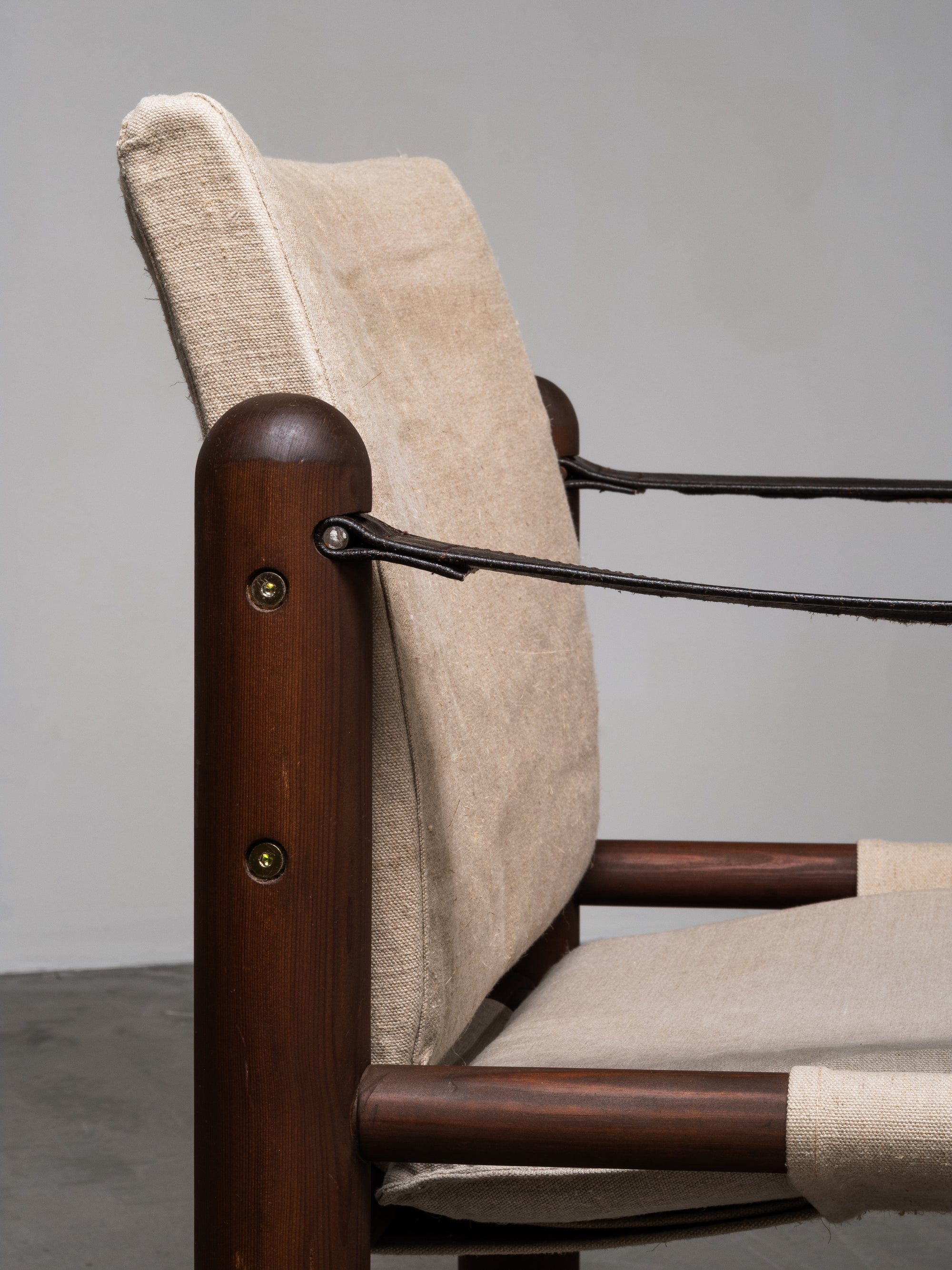Pair of Safari Chairs in Stained Pine and Linen, 1970s