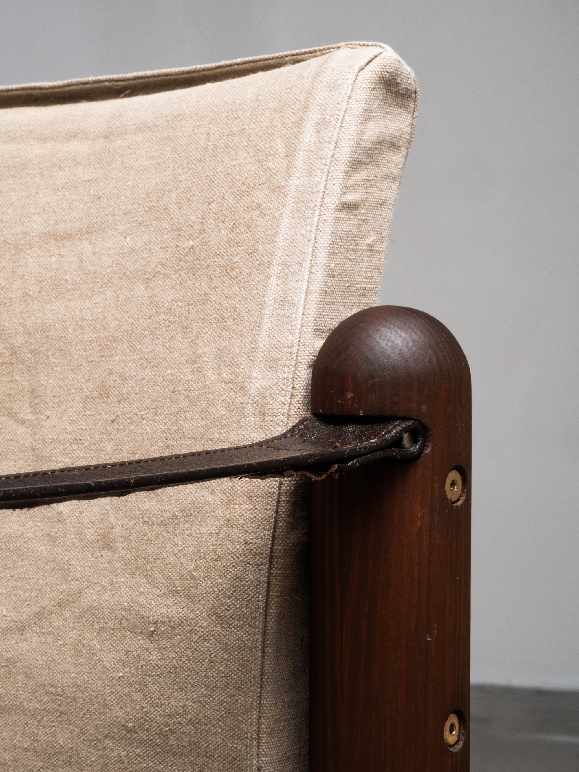 Pair of Safari Chairs in Stained Pine and Linen, 1970s