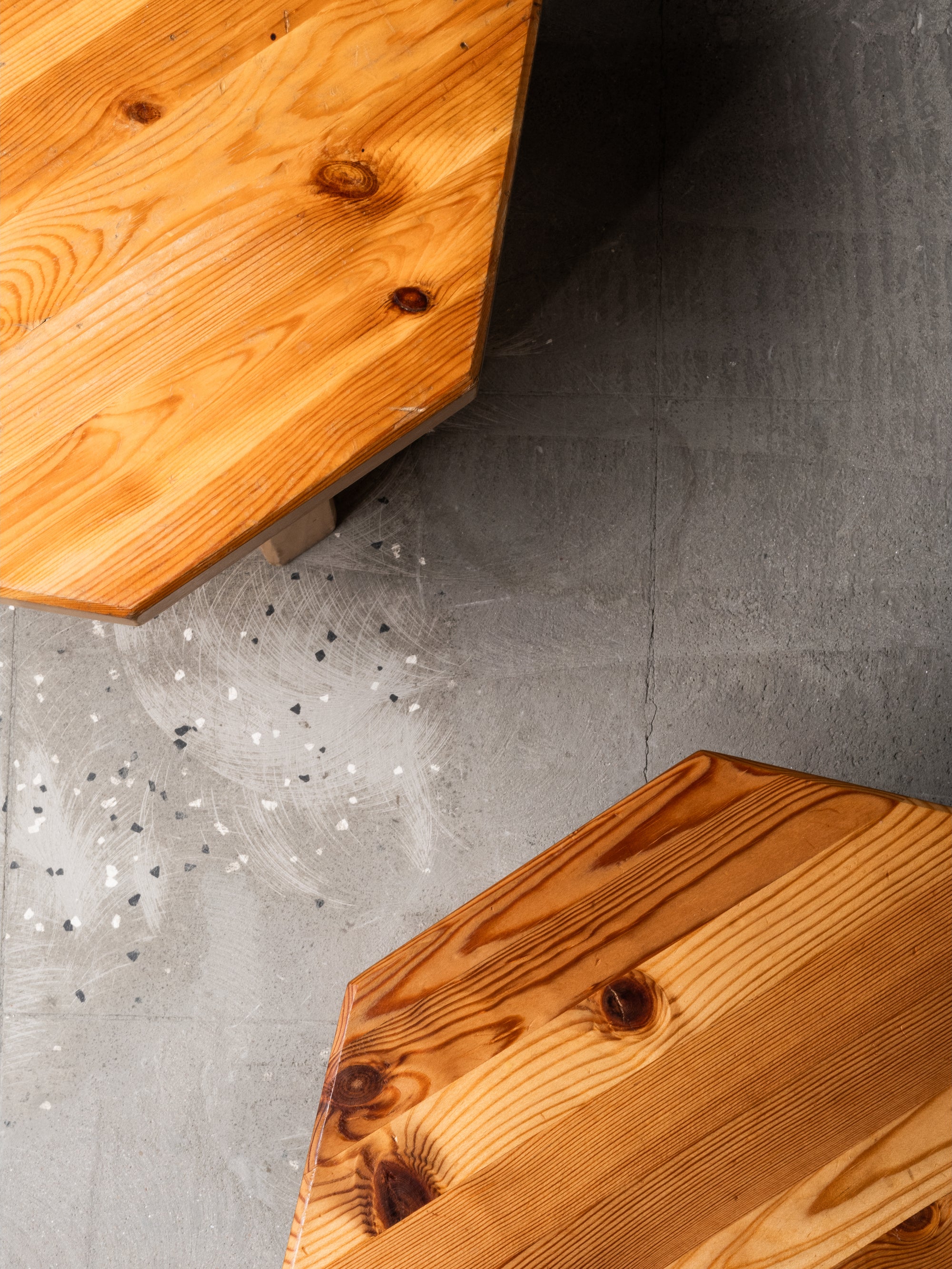 Brutalist Low Pine Stools or Side Tables, 1970s, Set of 2