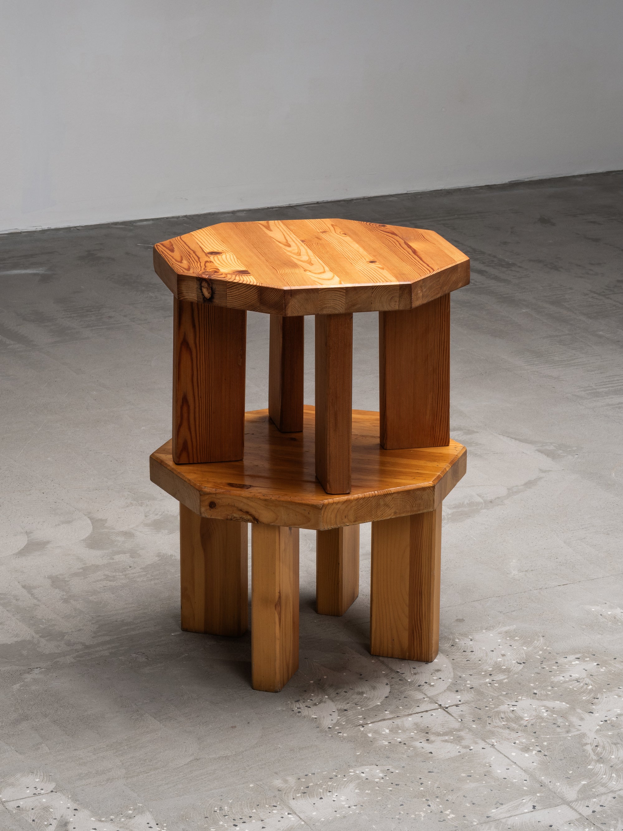 Brutalist Low Pine Stools or Side Tables, 1970s, Set of 2