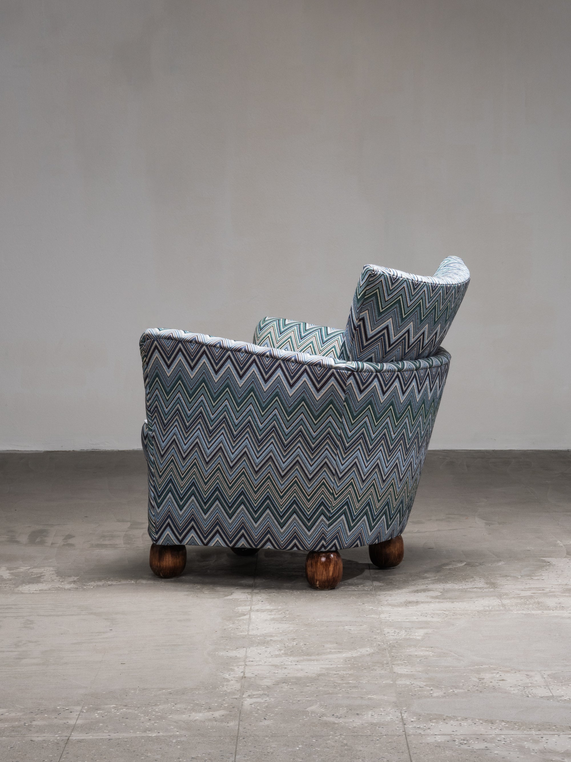 1940s Finnish Art Deco Club Chair with Chevron-Patterned Fabric