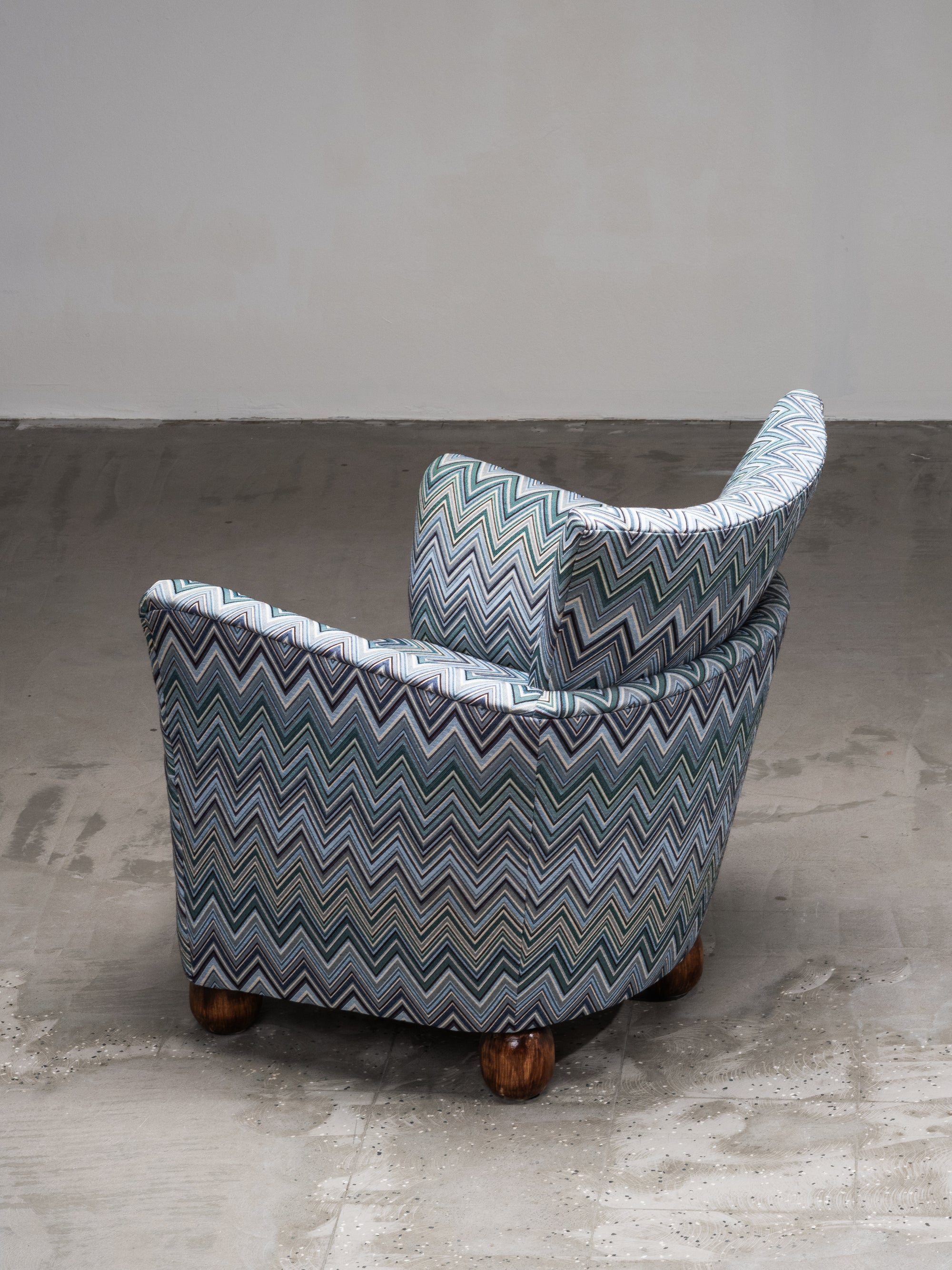 1940s Finnish Art Deco Club Chair with Chevron-Patterned Fabric