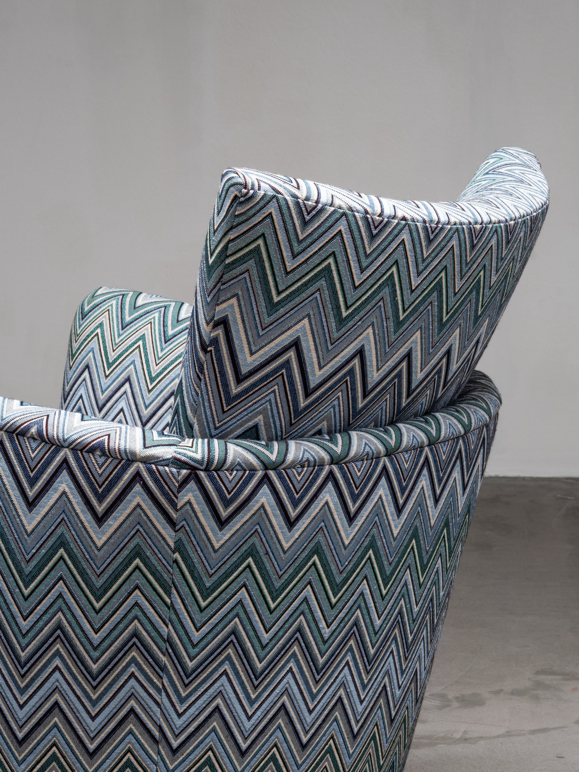 1940s Finnish Art Deco Club Chair with Chevron-Patterned Fabric