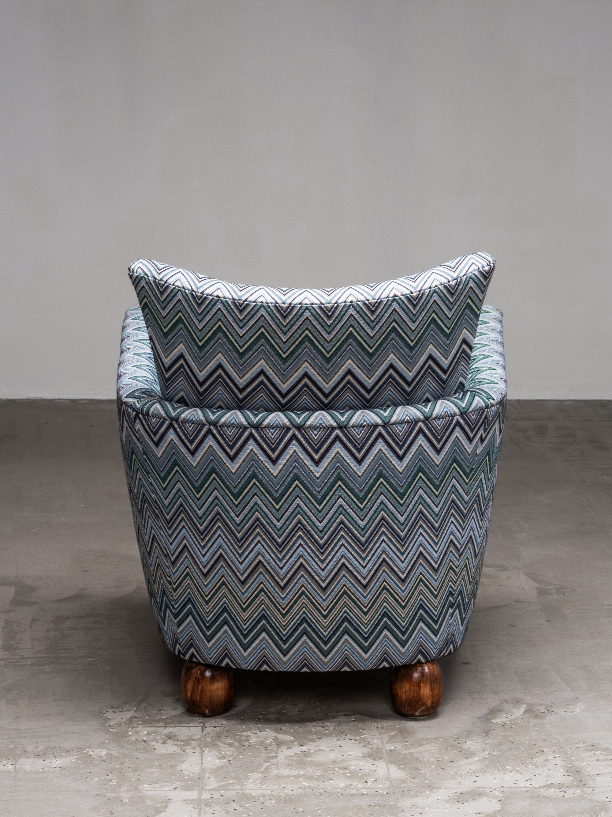 1940s Finnish Art Deco Club Chair with Chevron-Patterned Fabric