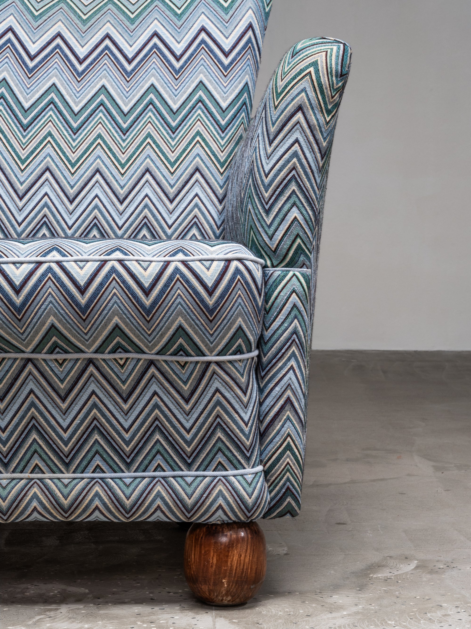 1940s Finnish Art Deco Club Chair with Chevron-Patterned Fabric