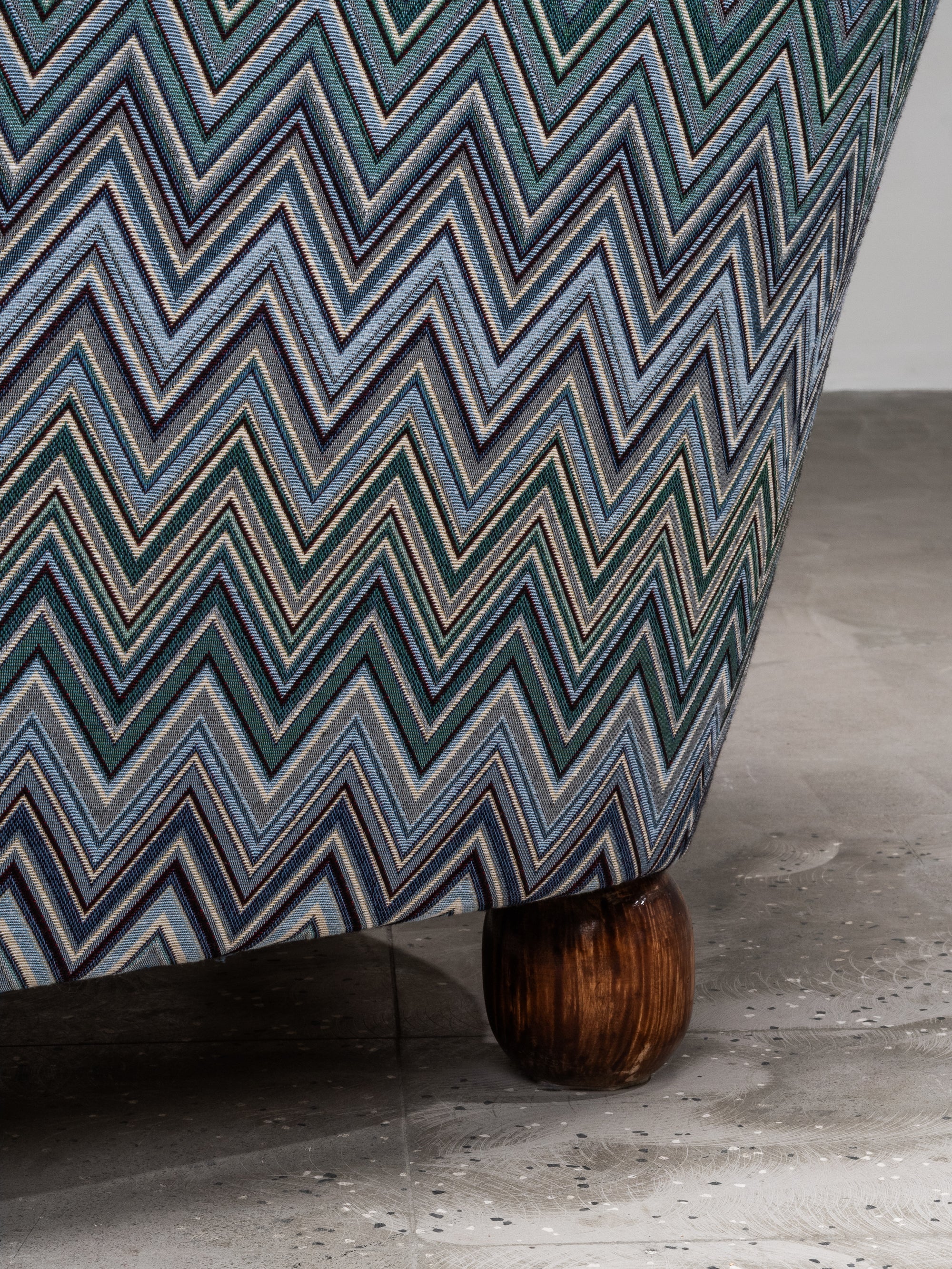 1940s Finnish Art Deco Club Chair with Chevron-Patterned Fabric