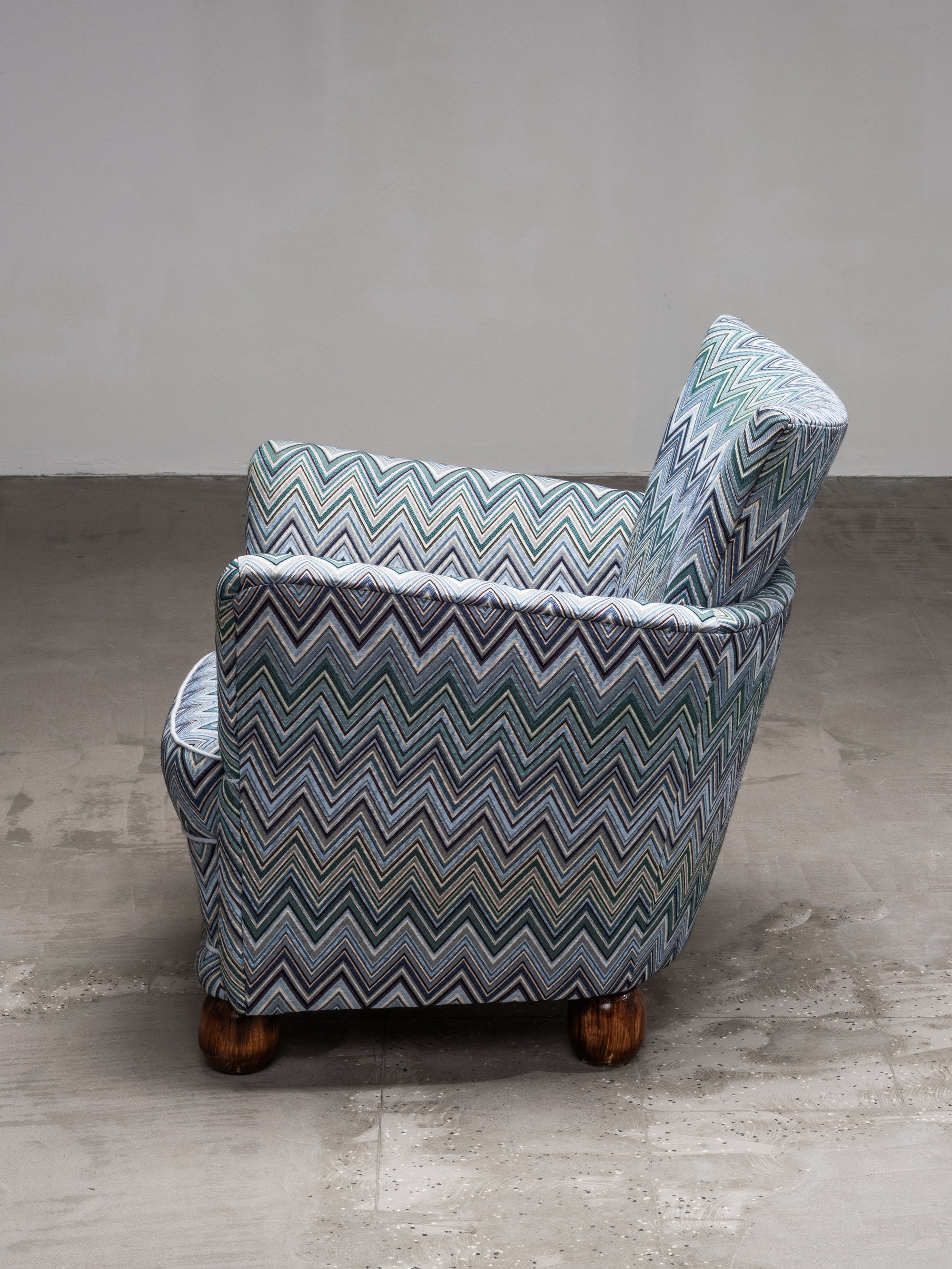 1940s Finnish Art Deco Club Chair with Chevron-Patterned Fabric