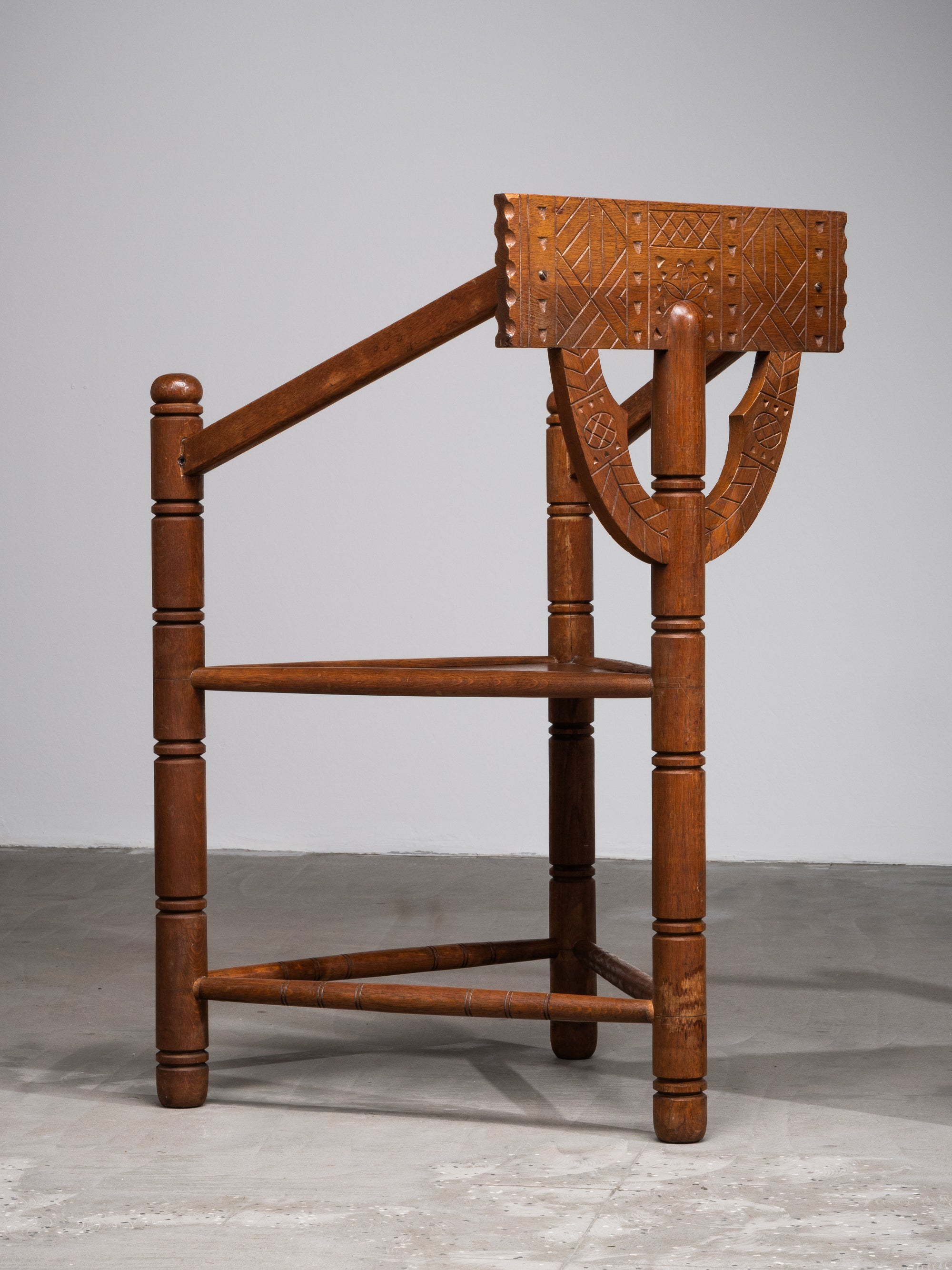 Pair of Brutalist Carved Oak Monk Chairs, Sweden, Early 1900s