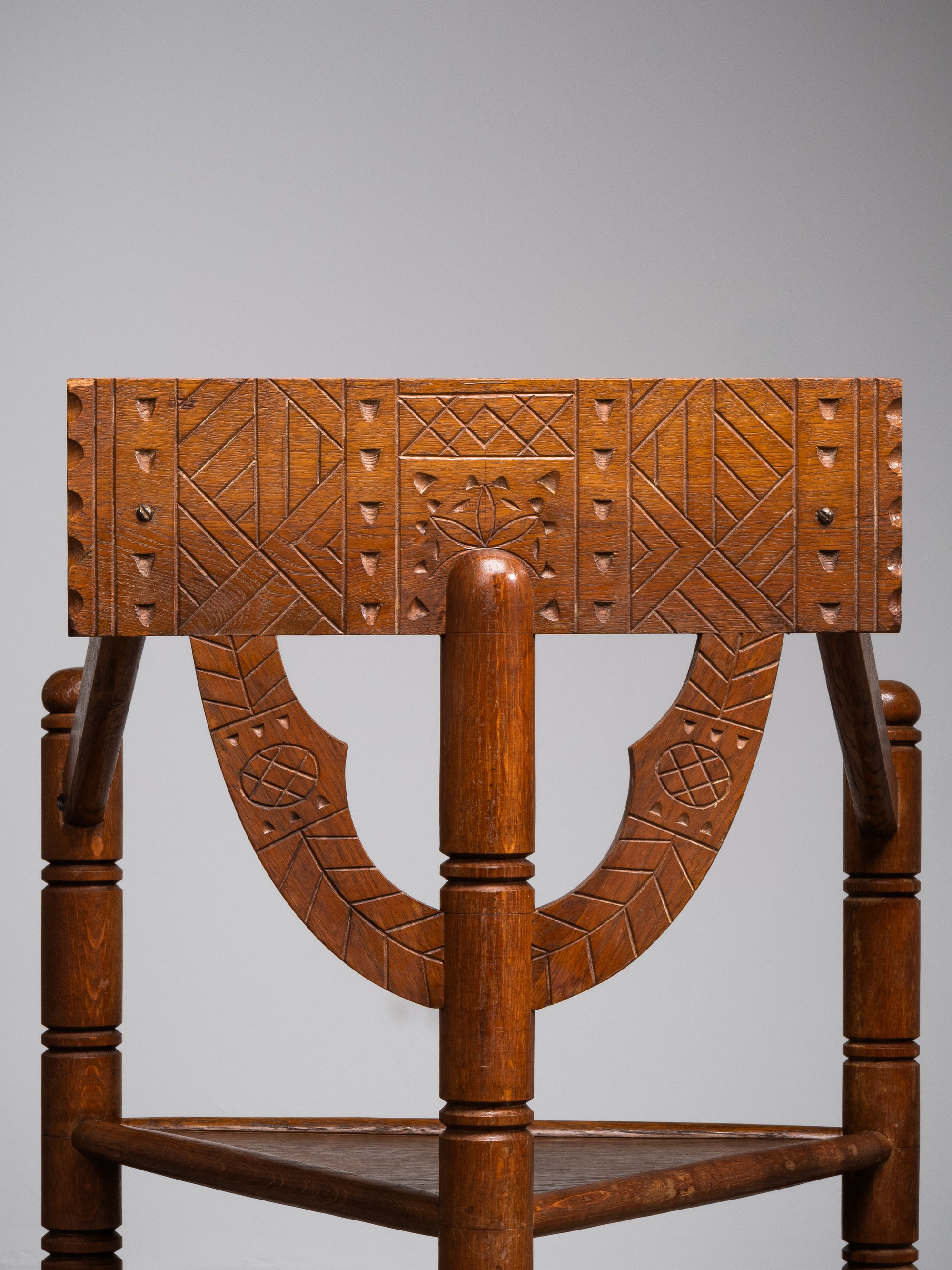 Pair of Brutalist Carved Oak Monk Chairs, Sweden, Early 1900s