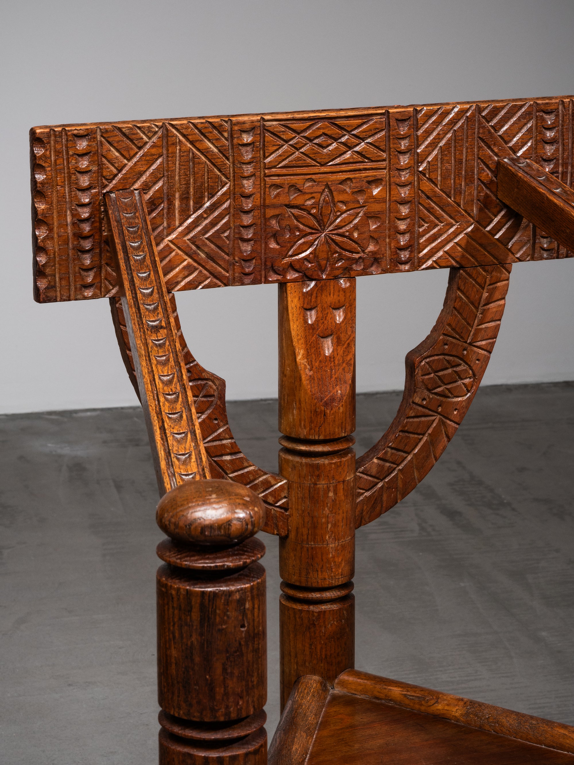 Pair of Brutalist Carved Oak Monk Chairs, Sweden, Early 1900s