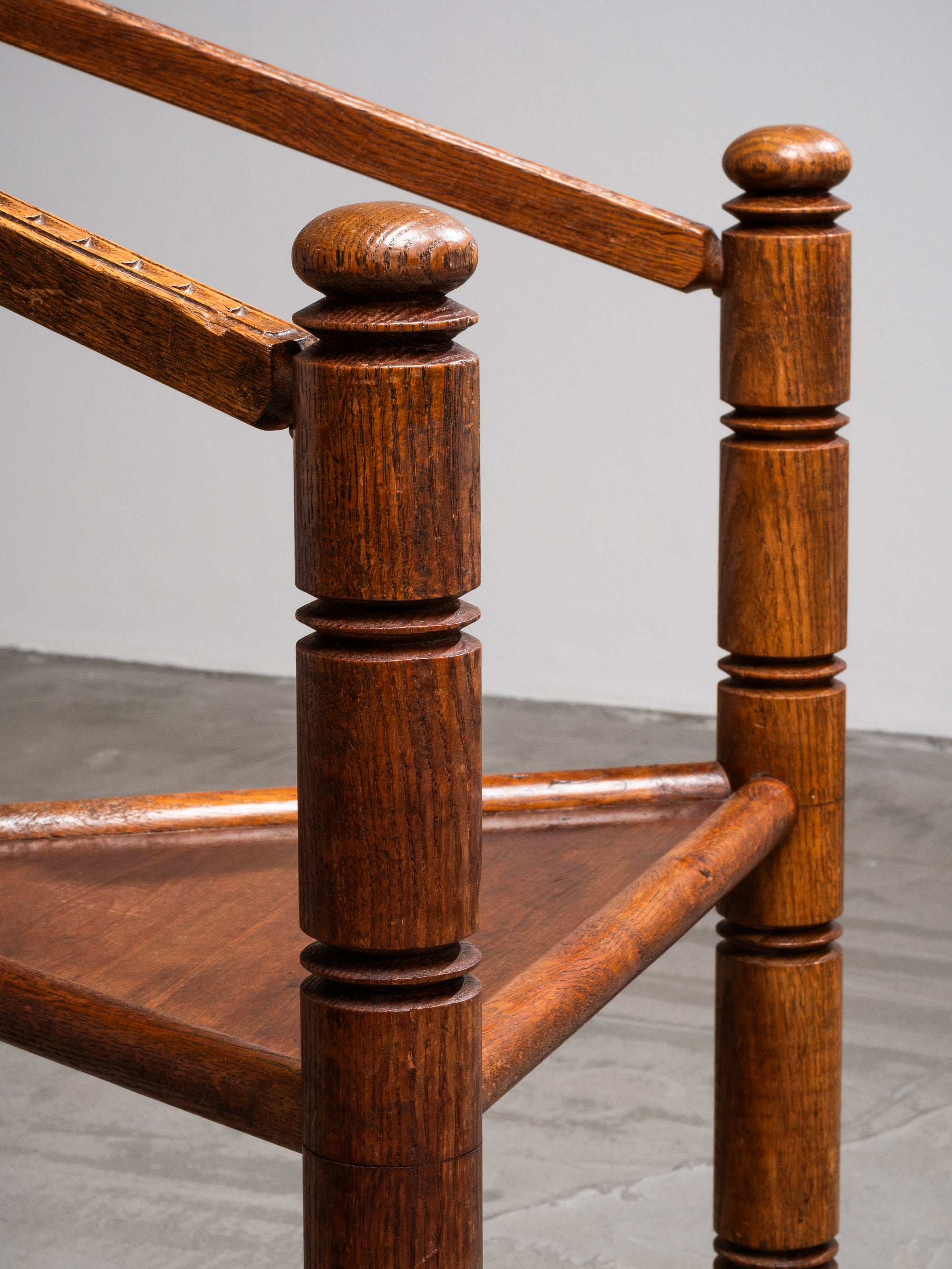 Pair of Brutalist Carved Oak Monk Chairs, Sweden, Early 1900s