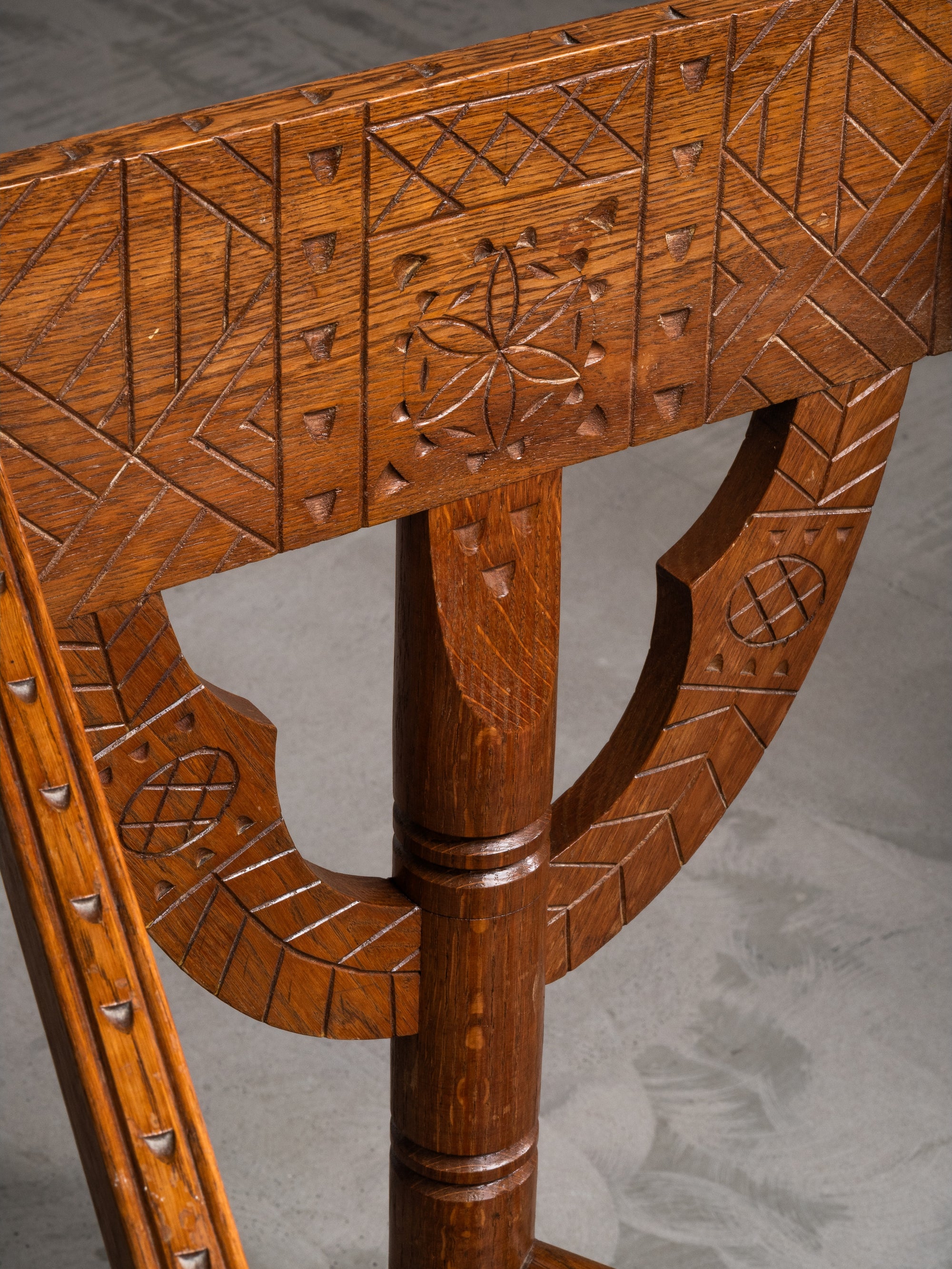 Pair of Brutalist Carved Oak Monk Chairs, Sweden, Early 1900s
