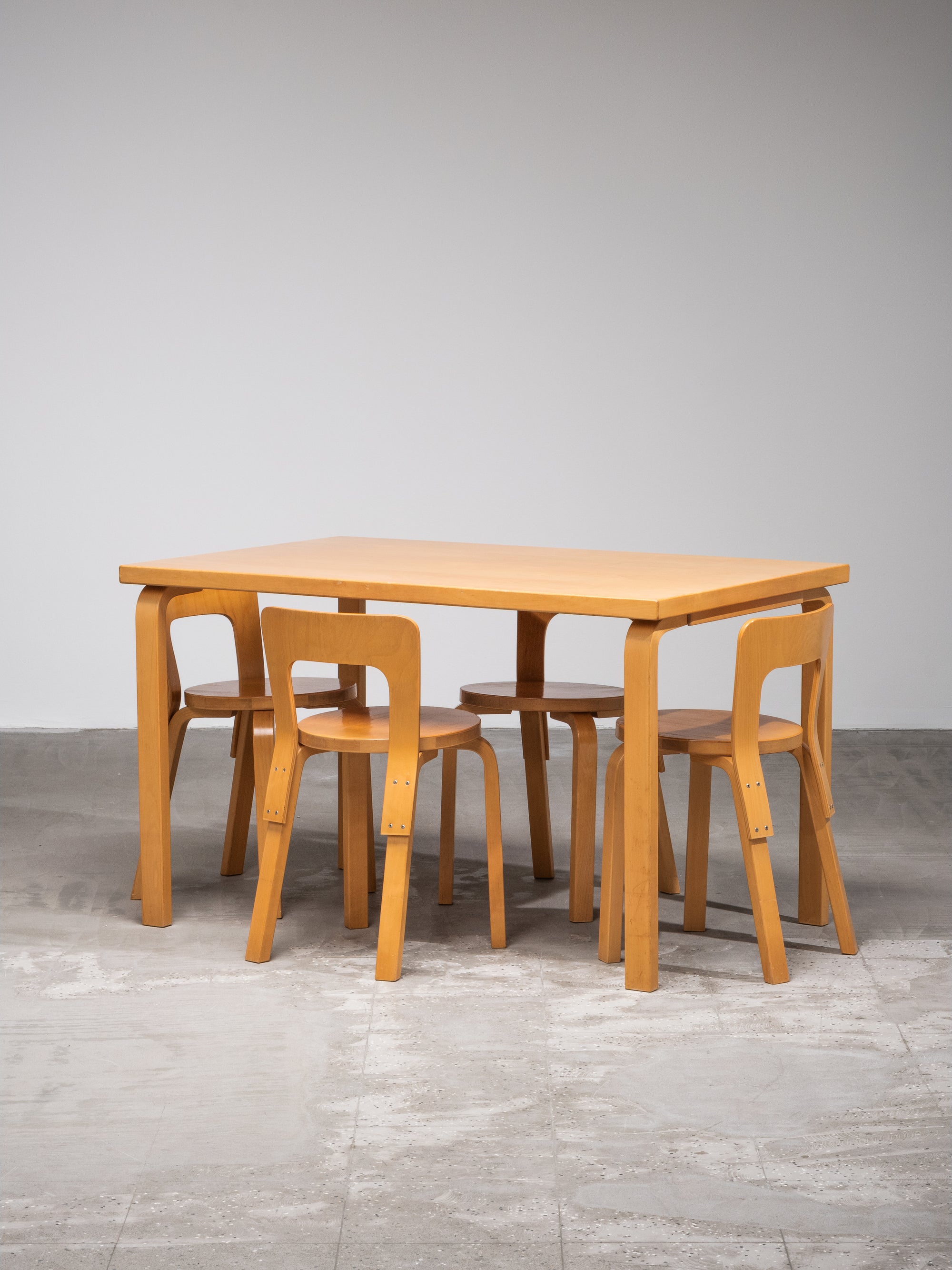 Alvar Aalto for Artek Dining Room Set Model 81B Table &amp; Set of 4 Model 65 Chairs