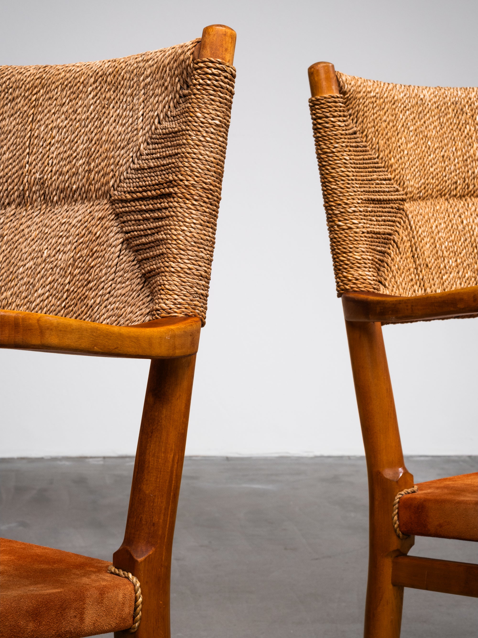 Pair of Armchairs in Suede and Woven Cord by Werner West, Finland, 1930s