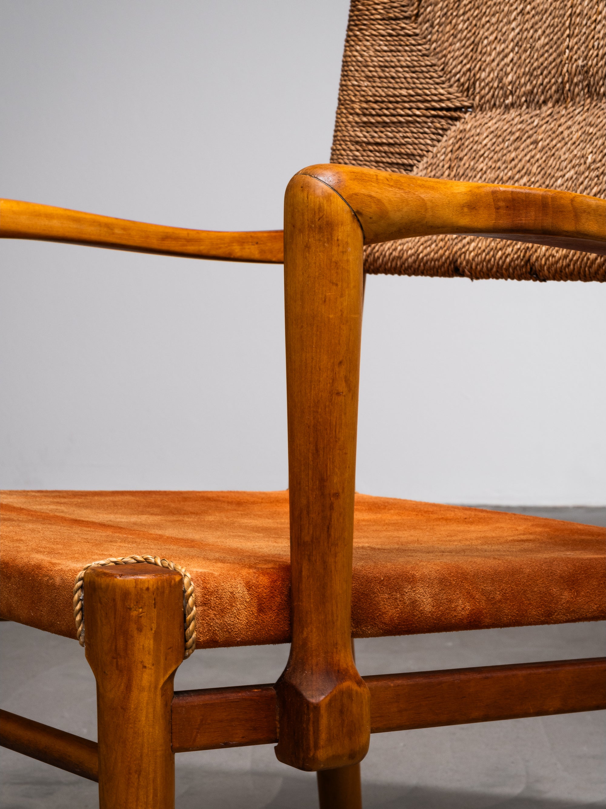 Pair of Armchairs in Suede and Woven Cord by Werner West, Finland, 1930s