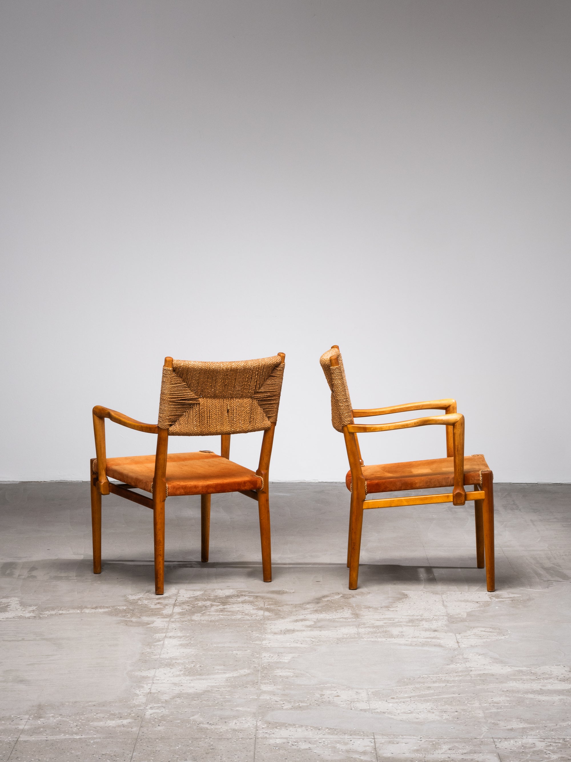 Pair of Armchairs in Suede and Woven Cord by Werner West, Finland, 1930s