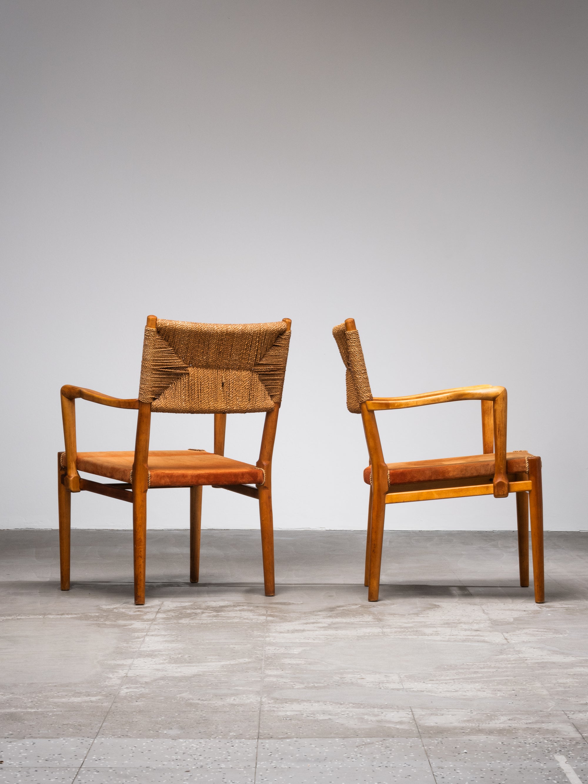 Pair of Armchairs in Suede and Woven Cord by Werner West, Finland, 1930s