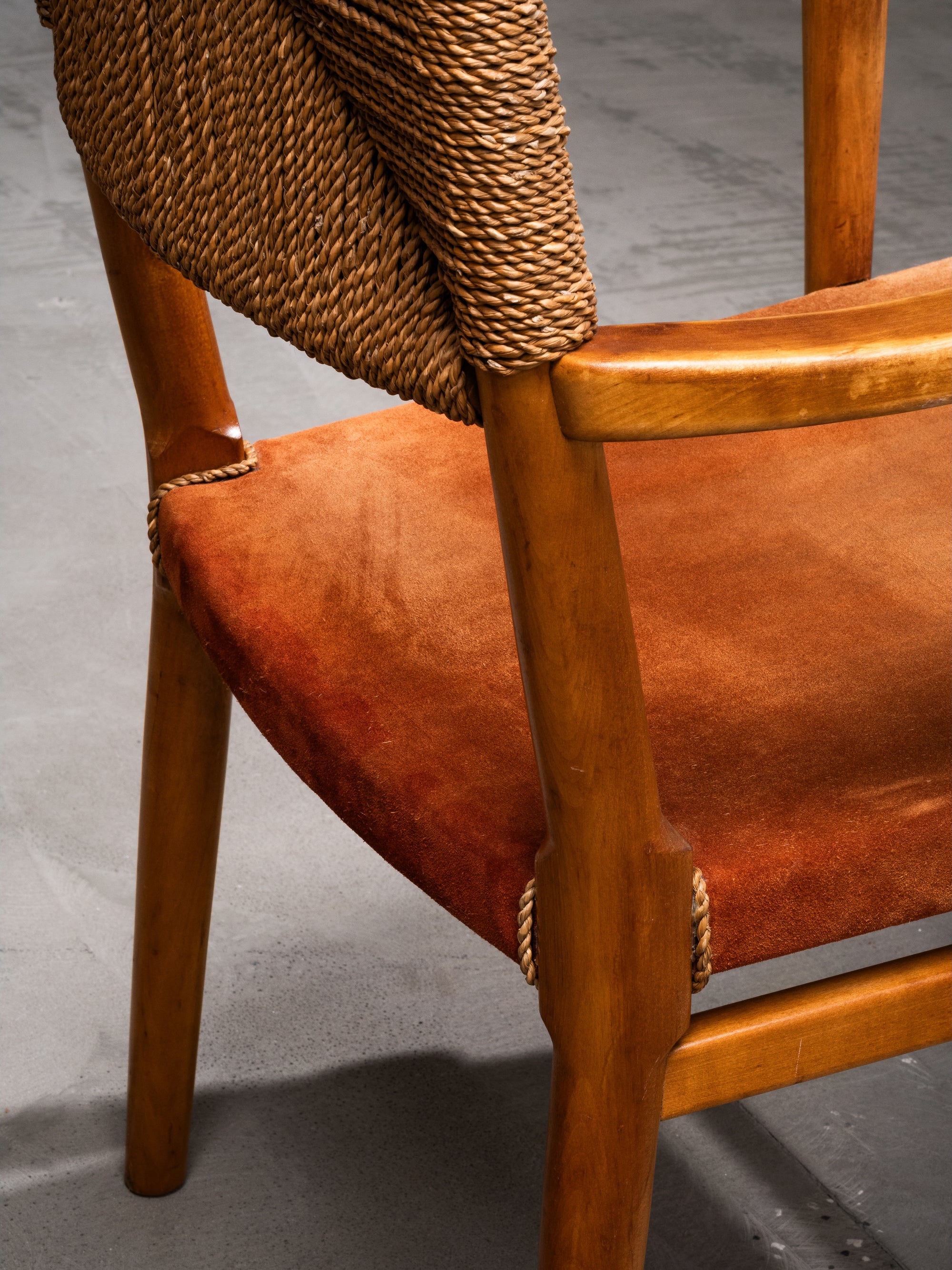 Pair of Armchairs in Suede and Woven Cord by Werner West, Finland, 1930s