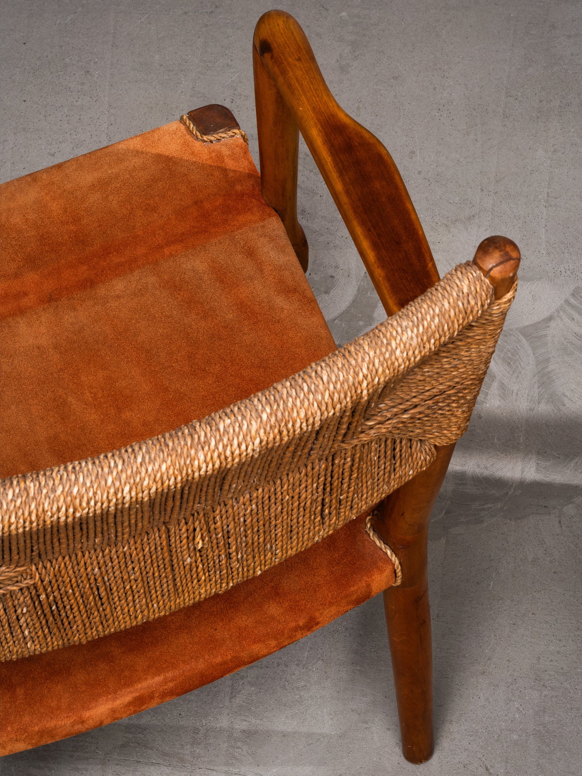 Pair of Armchairs in Suede and Woven Cord by Werner West, Finland, 1930s