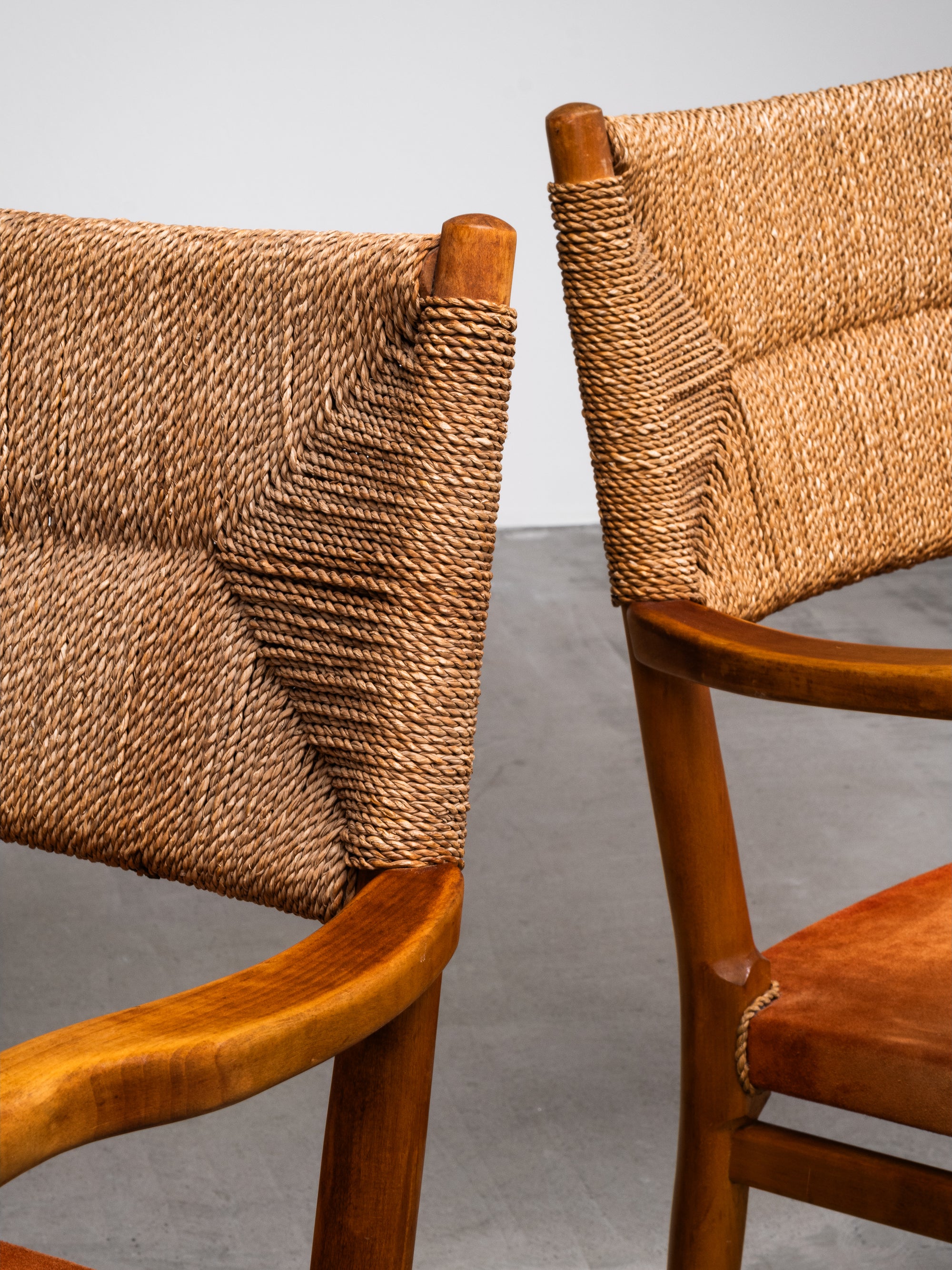 Pair of Armchairs in Suede and Woven Cord by Werner West, Finland, 1930s
