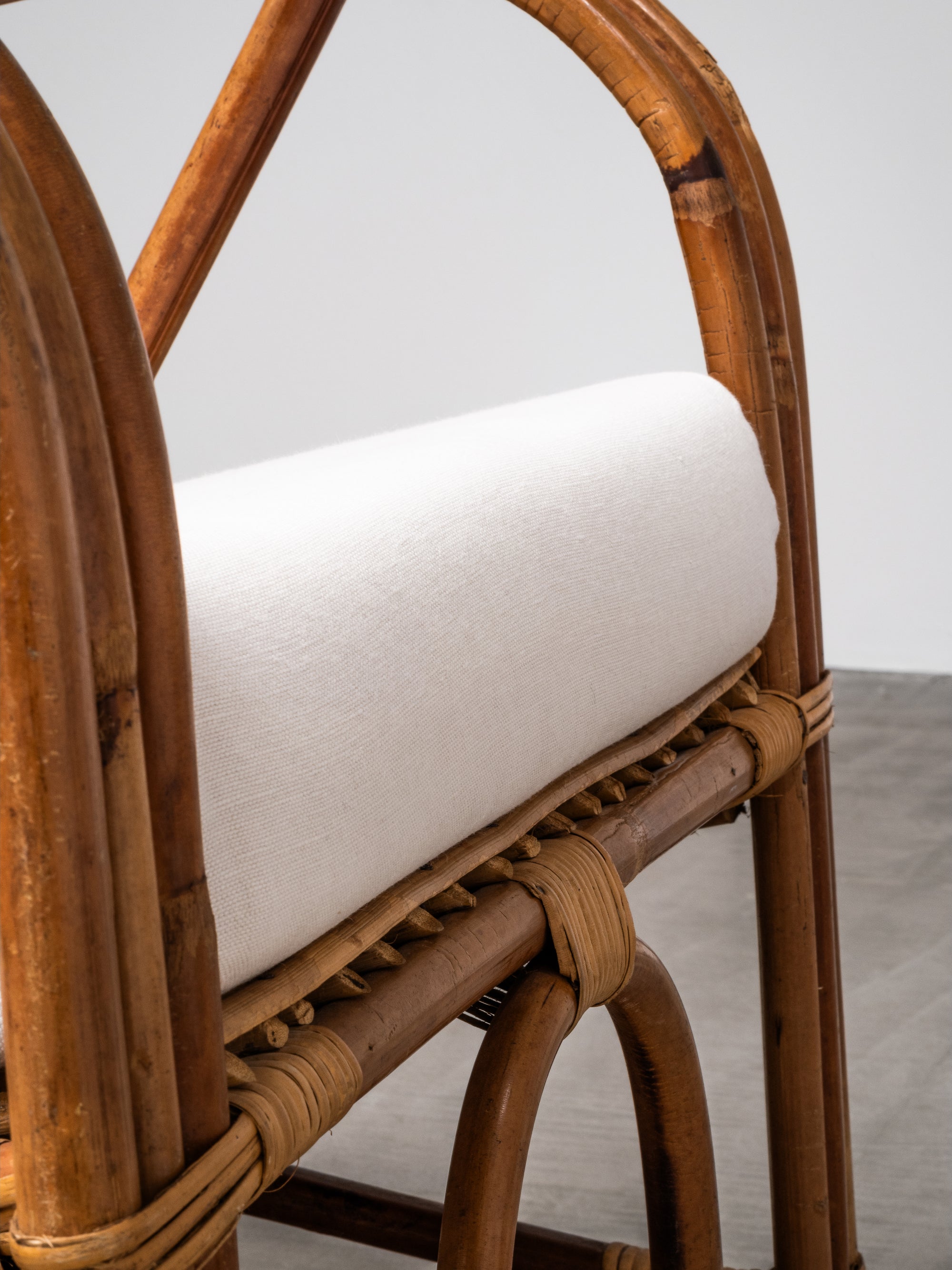 Pair of Swedish Art Deco Style Bamboo Lounge Chairs with Linen Cushions, 1940s