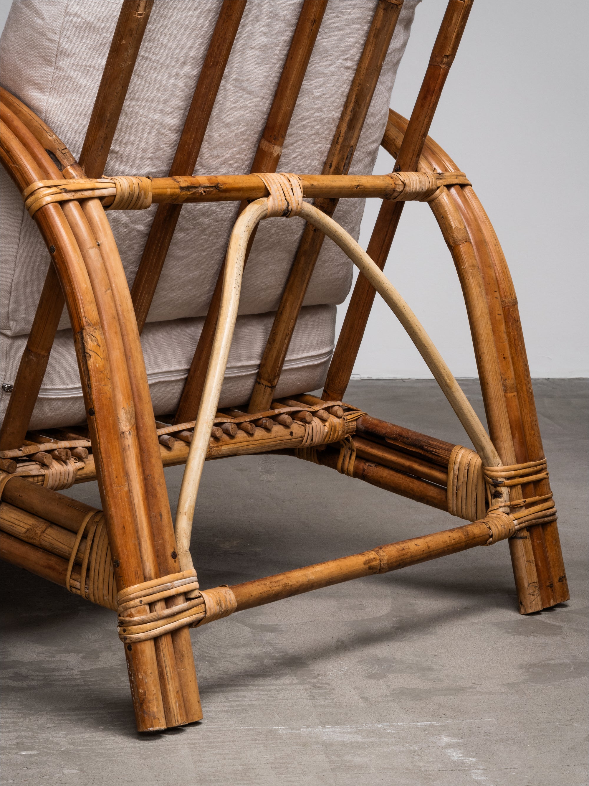 Pair of Swedish Art Deco Style Bamboo Lounge Chairs with Linen Cushions, 1940s