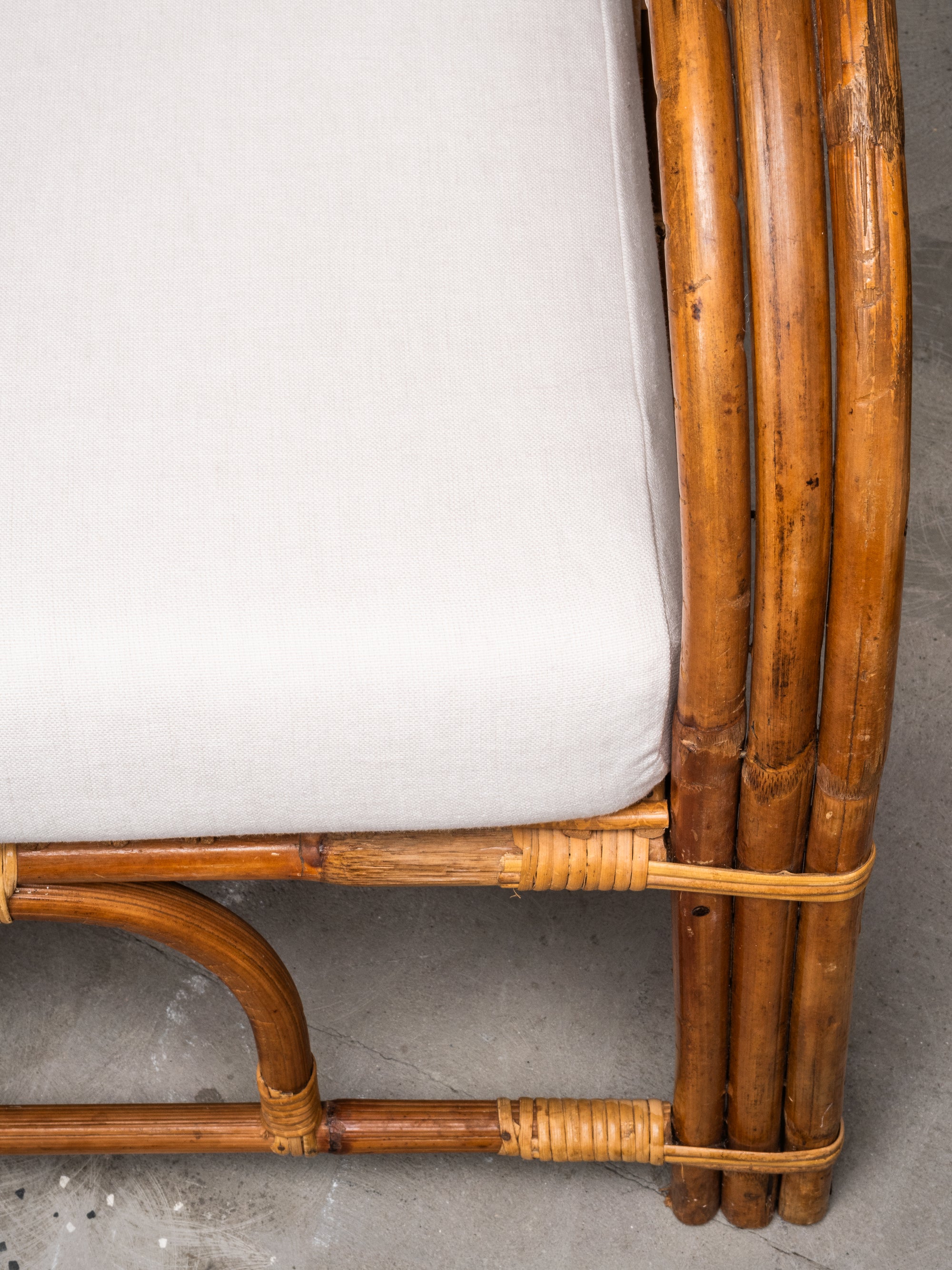 Pair of Swedish Art Deco Style Bamboo Lounge Chairs with Linen Cushions, 1940s