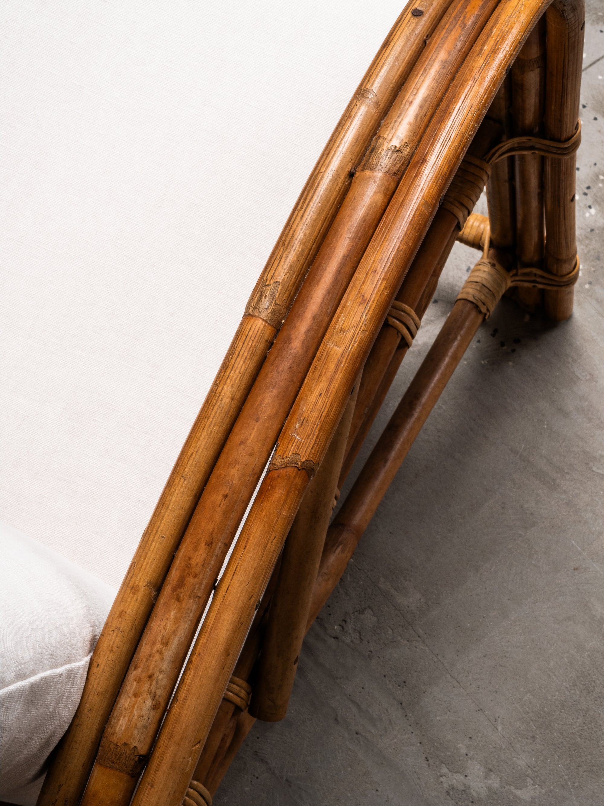 Pair of Swedish Art Deco Style Bamboo Lounge Chairs with Linen Cushions, 1940s