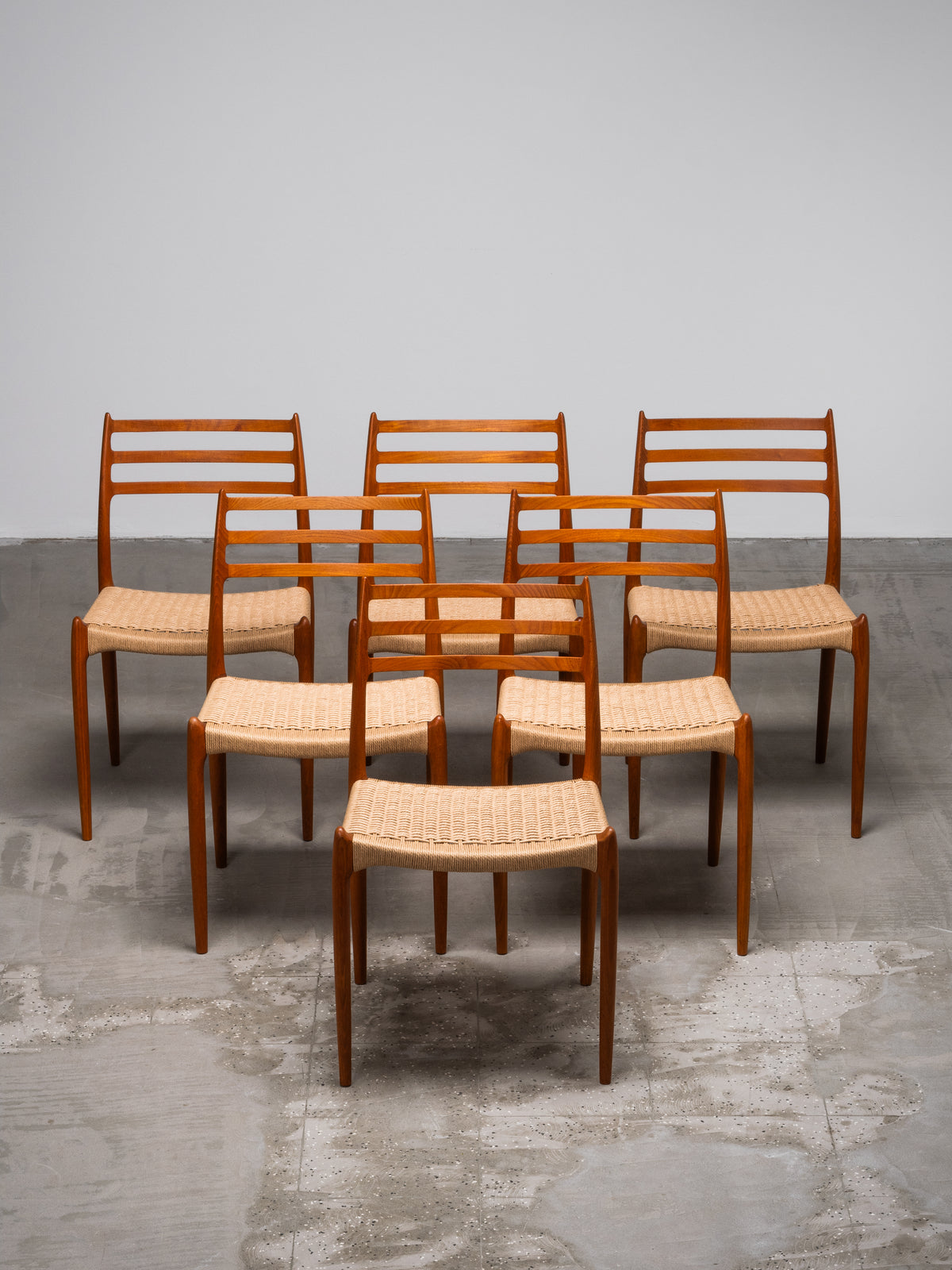 Set of 6 Niels O. Møller Model 78 Teak &amp; Papercord Dining Chairs, Denmark, 1960s