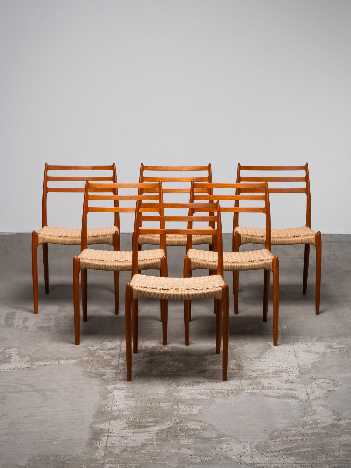 Set of 6 Niels O. Møller Model 78 Teak &amp; Papercord Dining Chairs, Denmark, 1960s