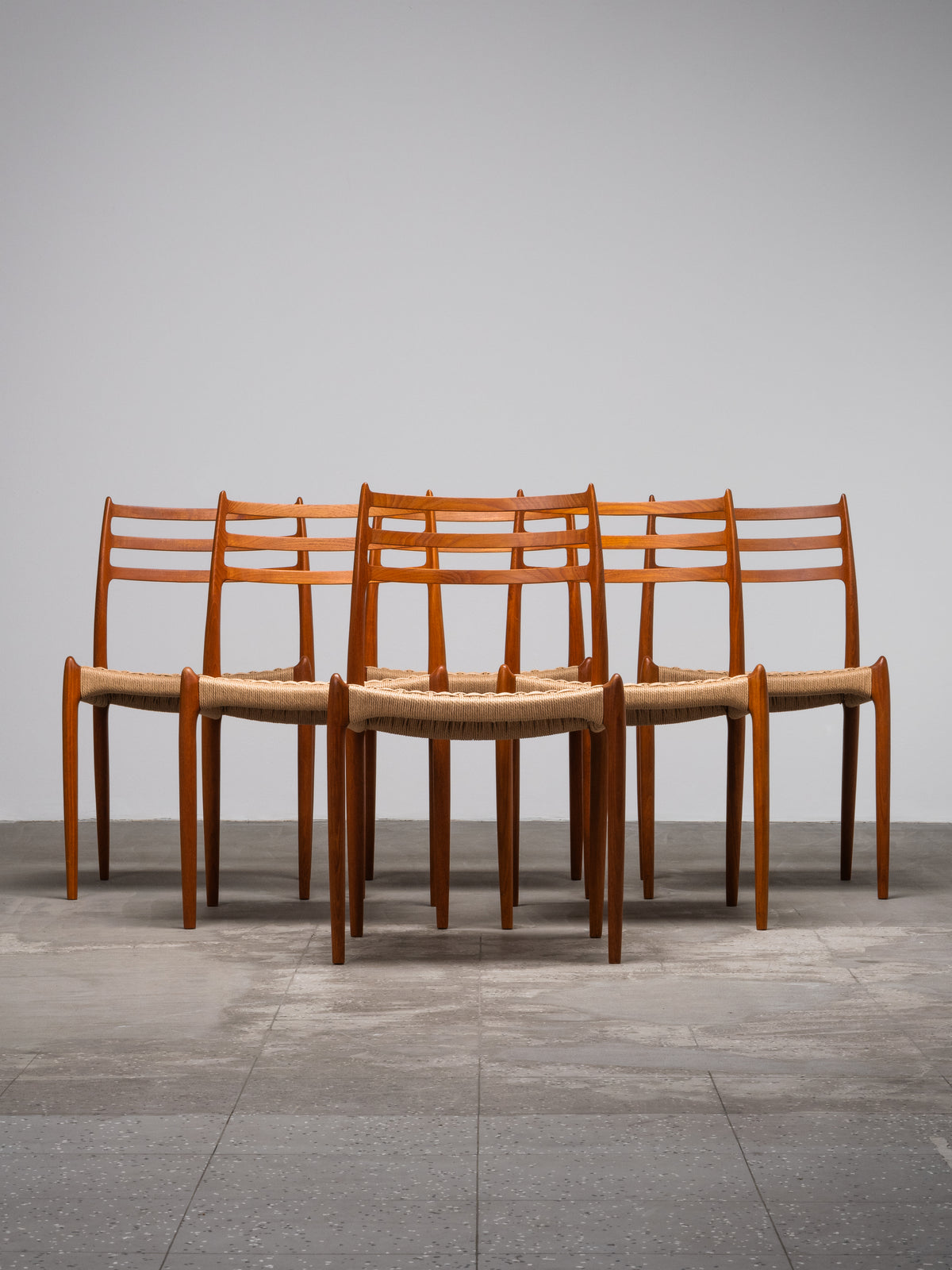 Set of 6 Niels O. Møller Model 78 Teak &amp; Papercord Dining Chairs, Denmark, 1960s