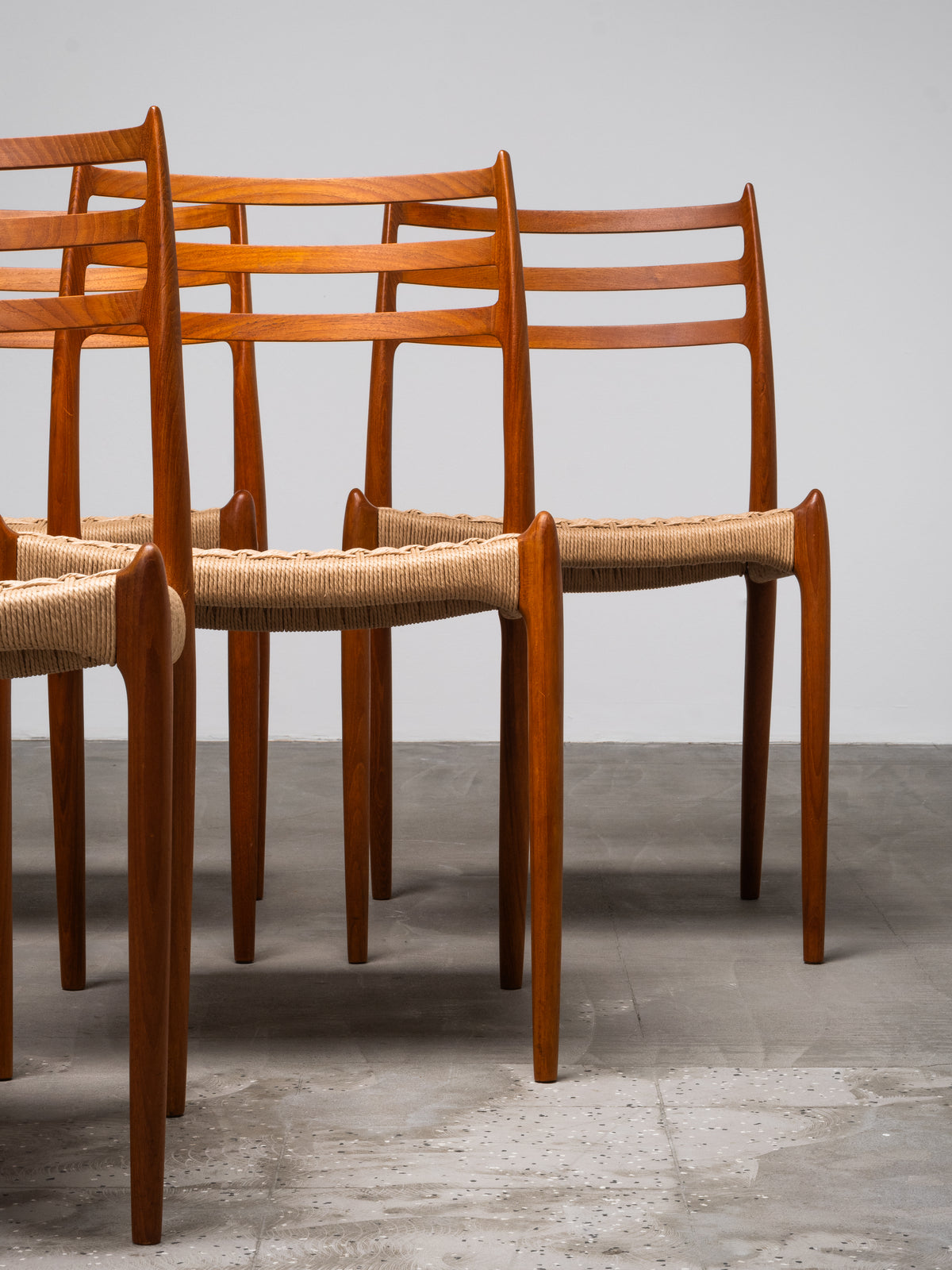 Set of 6 Niels O. Møller Model 78 Teak &amp; Papercord Dining Chairs, Denmark, 1960s