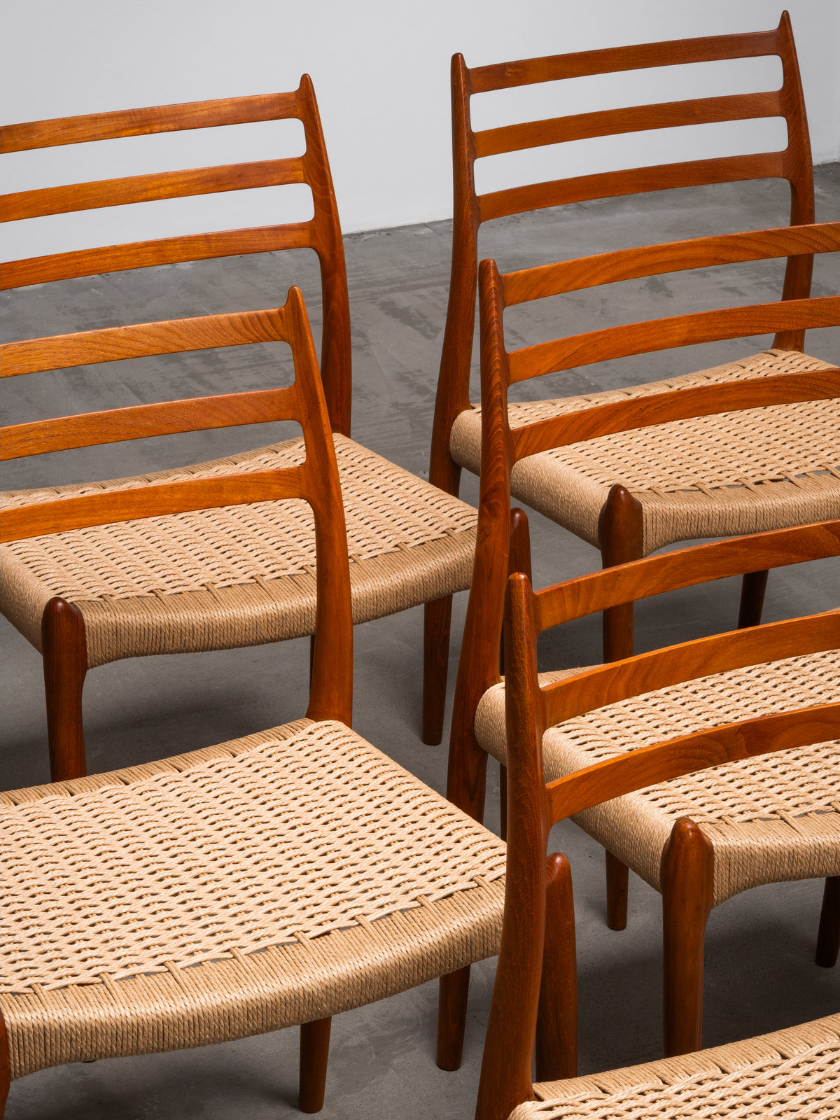 Set of 6 Niels O. Møller Model 78 Teak &amp; Papercord Dining Chairs, Denmark, 1960s