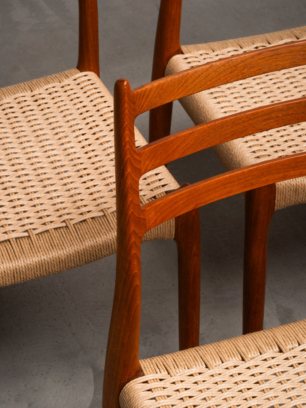 Set of 6 Niels O. Møller Model 78 Teak &amp; Papercord Dining Chairs, Denmark, 1960s