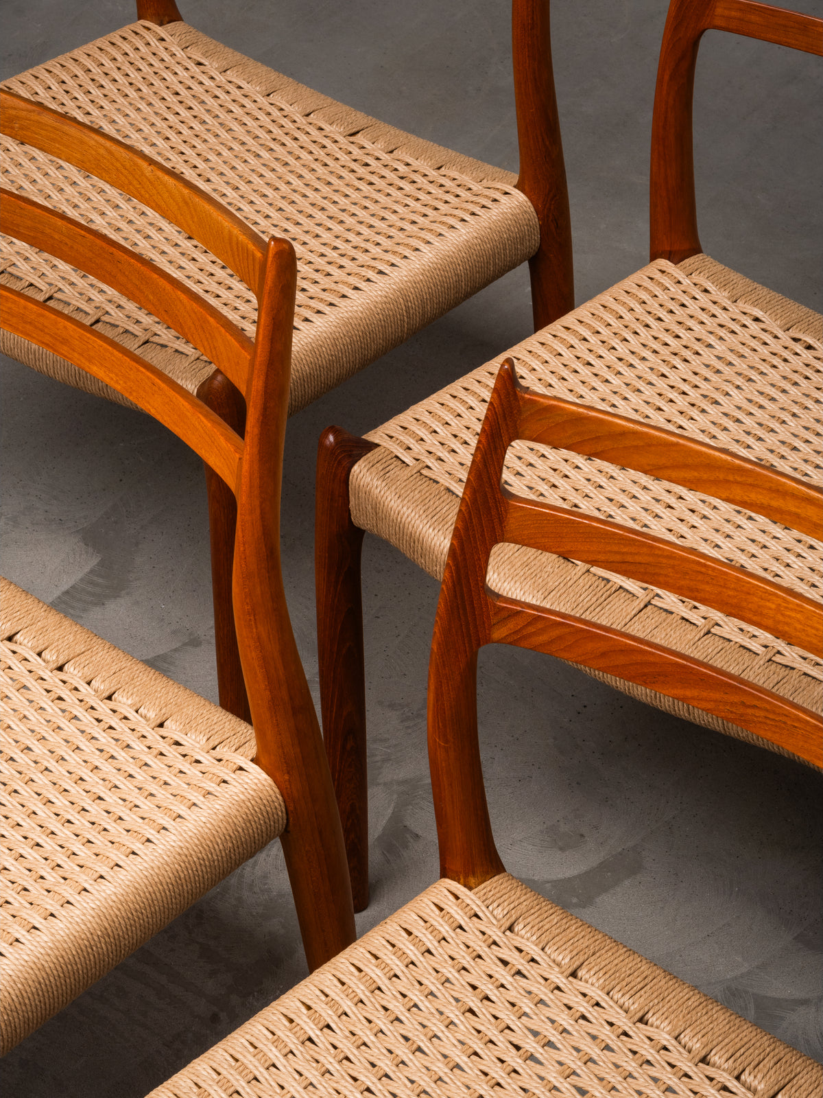 Set of 6 Niels O. Møller Model 78 Teak &amp; Papercord Dining Chairs, Denmark, 1960s