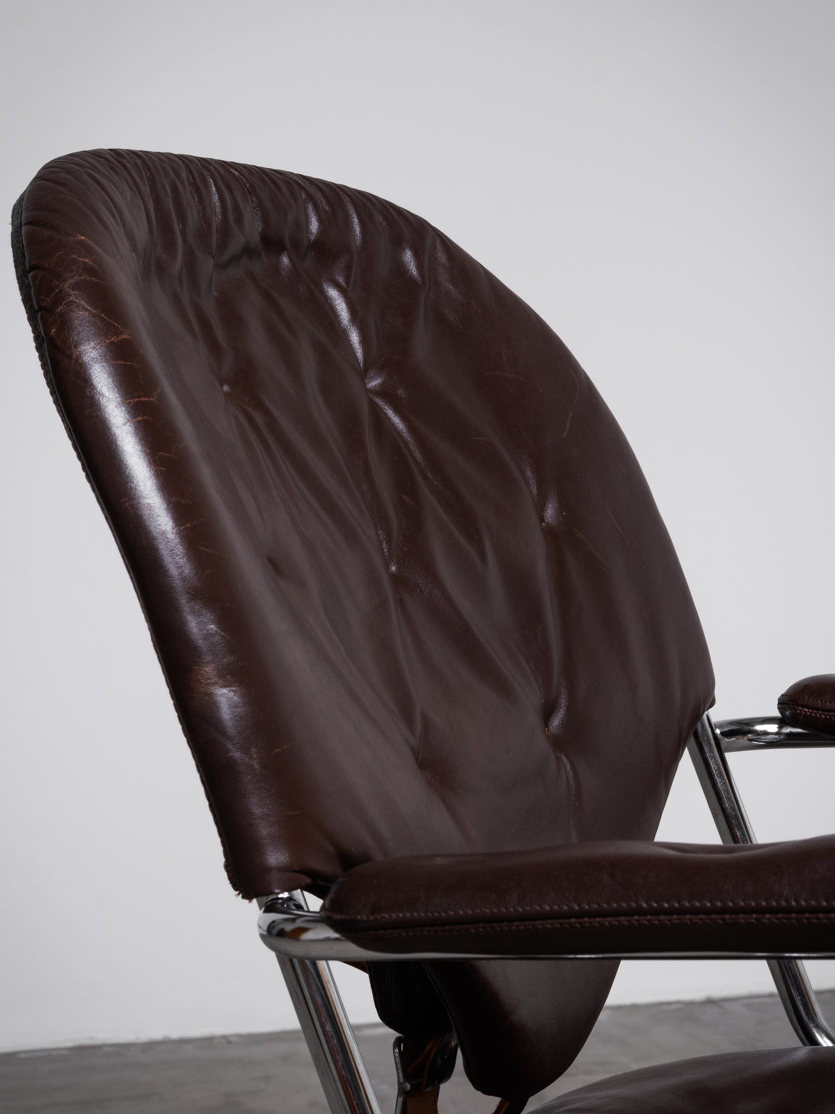 Model ’Sam’ Leather &amp; Chrome Office Chair by Sam Larsson for DUX, Sweden, 1970s