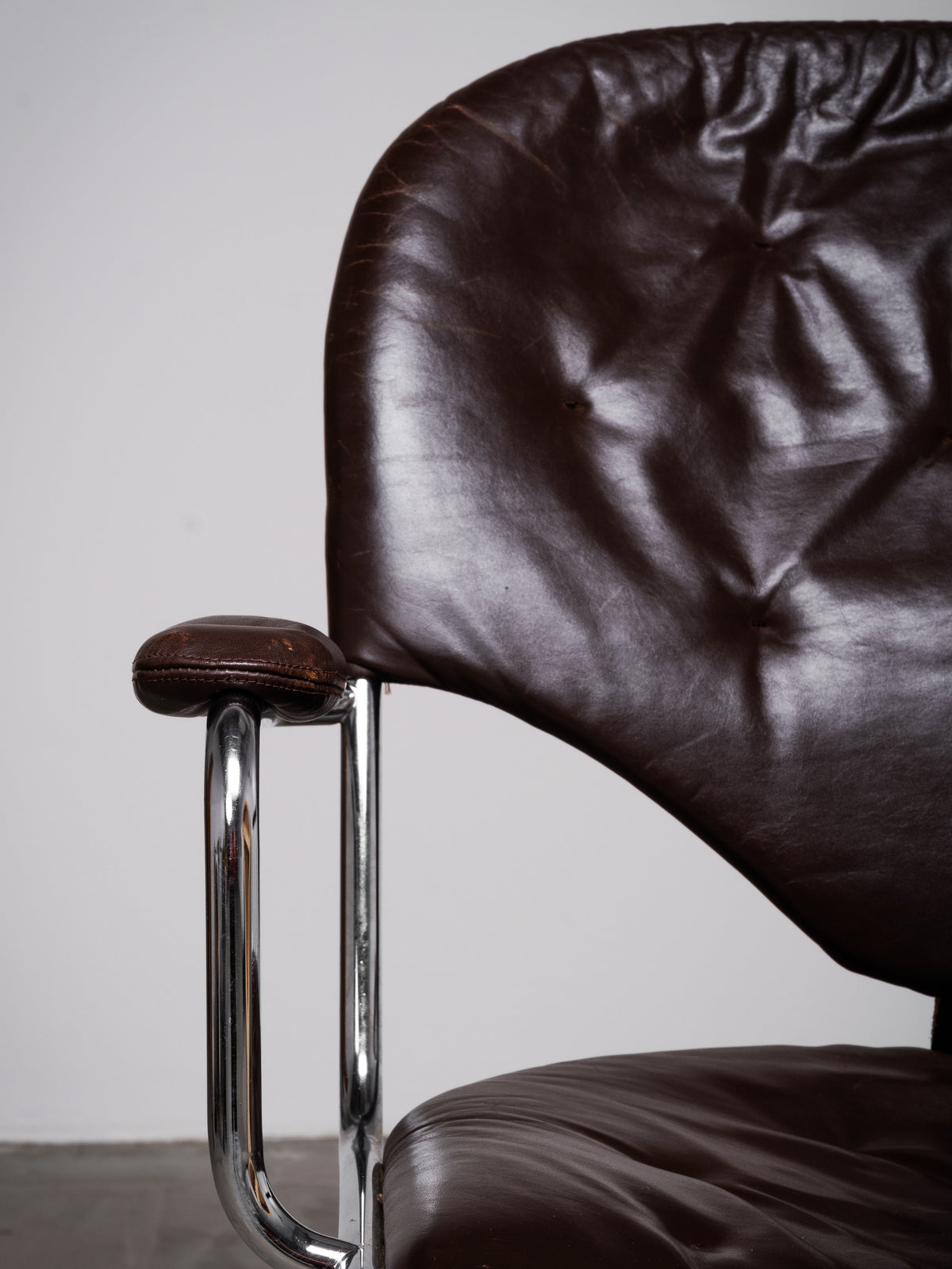 Model ’Sam’ Leather &amp; Chrome Office Chair by Sam Larsson for DUX, Sweden, 1970s