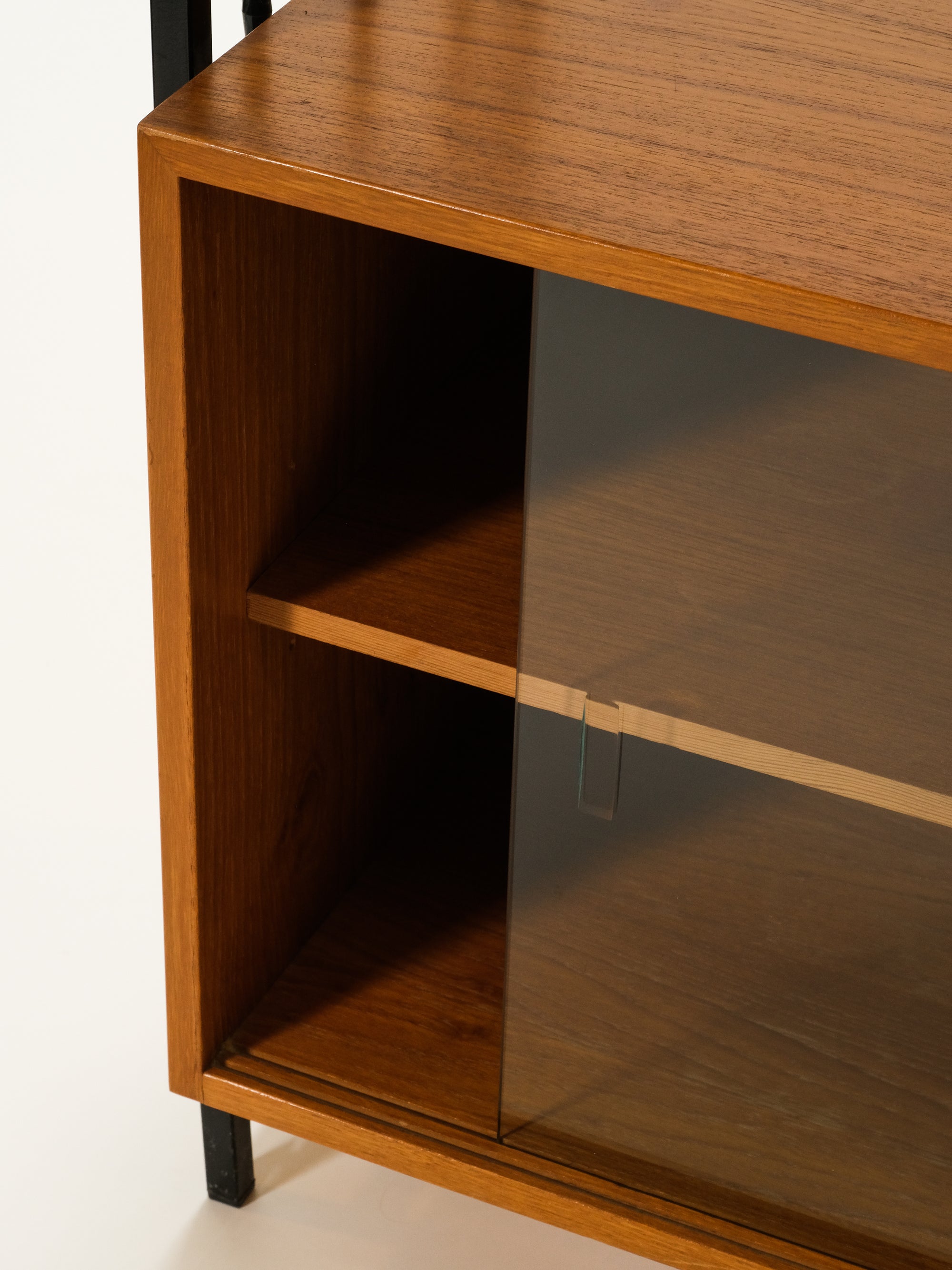 Teak &amp; Metal Bookshelf with Glass Door Cabinet, 1960s