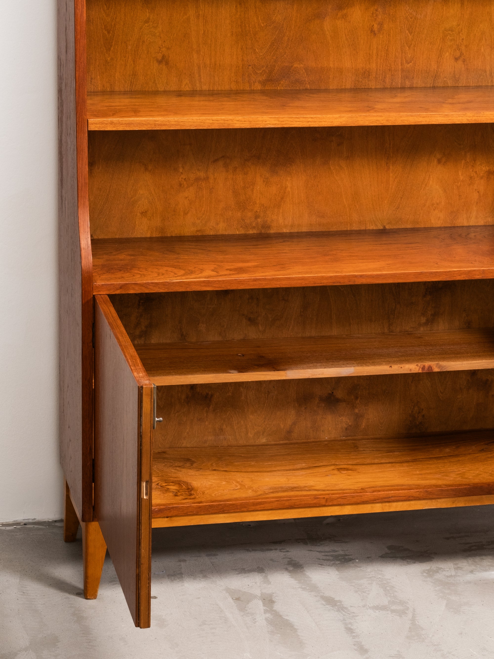 Scandinavian Teak Bookcase with Vitrine and Cabinet, 1950s