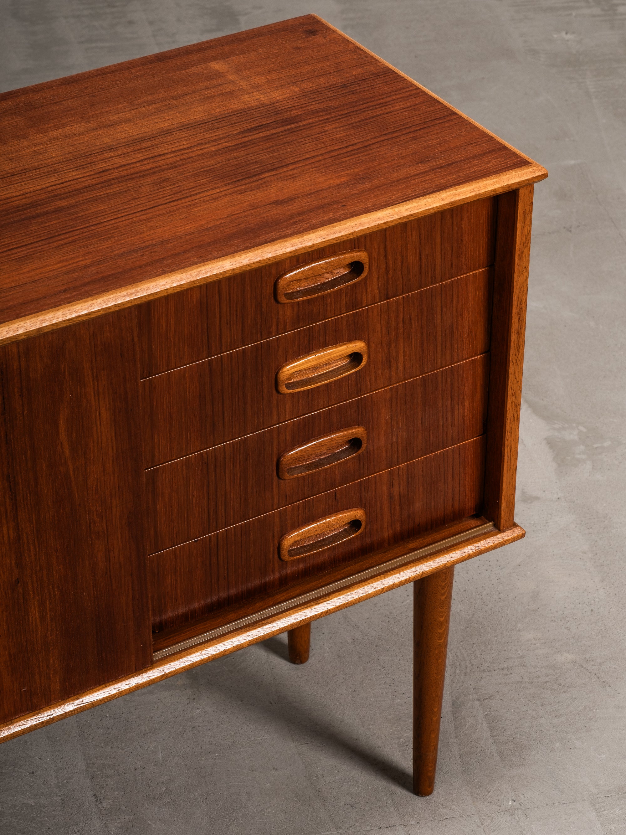 Teak &amp; Oak Console with Drawers and Sliding Door, Scandinavia, 1960s